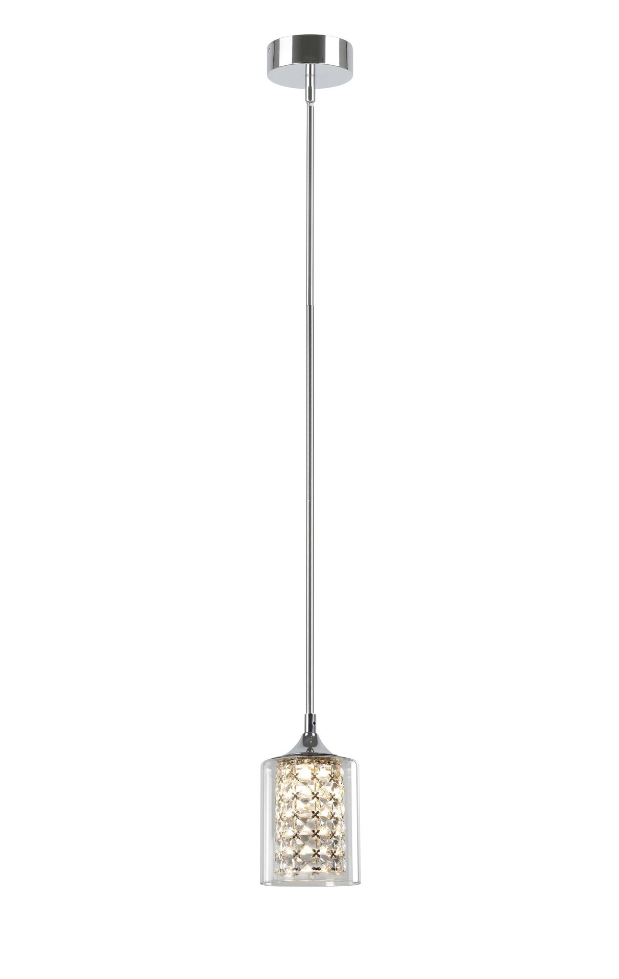 slide 4 of 6, allen + roth Quinn 1 -Light Chrome Modern/contemporary Clear glass Cylinder Integrated LED Mini Hanging Pendant light, 1 ct