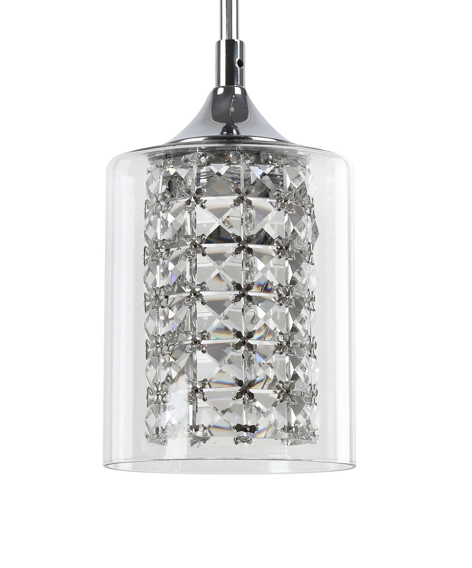 slide 5 of 6, allen + roth Quinn 1 -Light Chrome Modern/contemporary Clear glass Cylinder Integrated LED Mini Hanging Pendant light, 1 ct