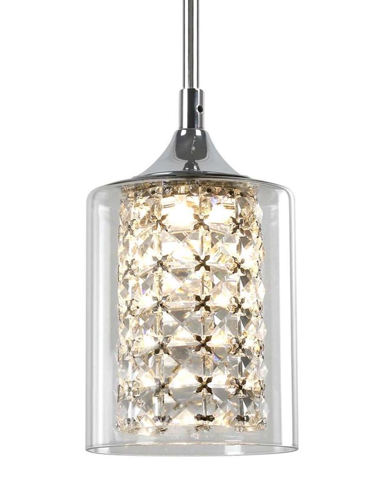 slide 6 of 6, allen + roth Quinn 1 -Light Chrome Modern/contemporary Clear glass Cylinder Integrated LED Mini Hanging Pendant light, 1 ct