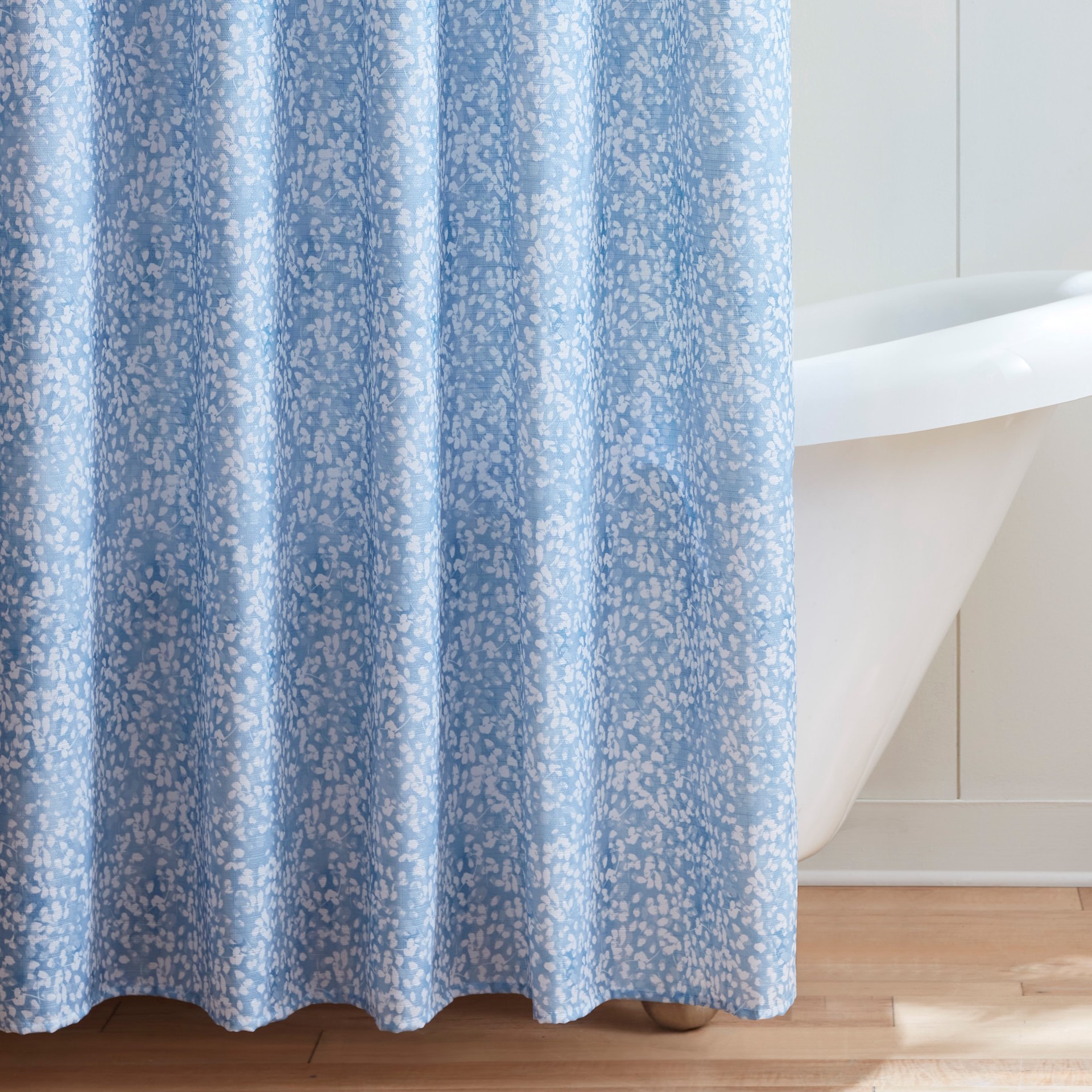 slide 2 of 5, allen + roth 72.0-in W x 72-in L Blue Abstract Mildew Resistant Polyester Shower curtain, 1 ct