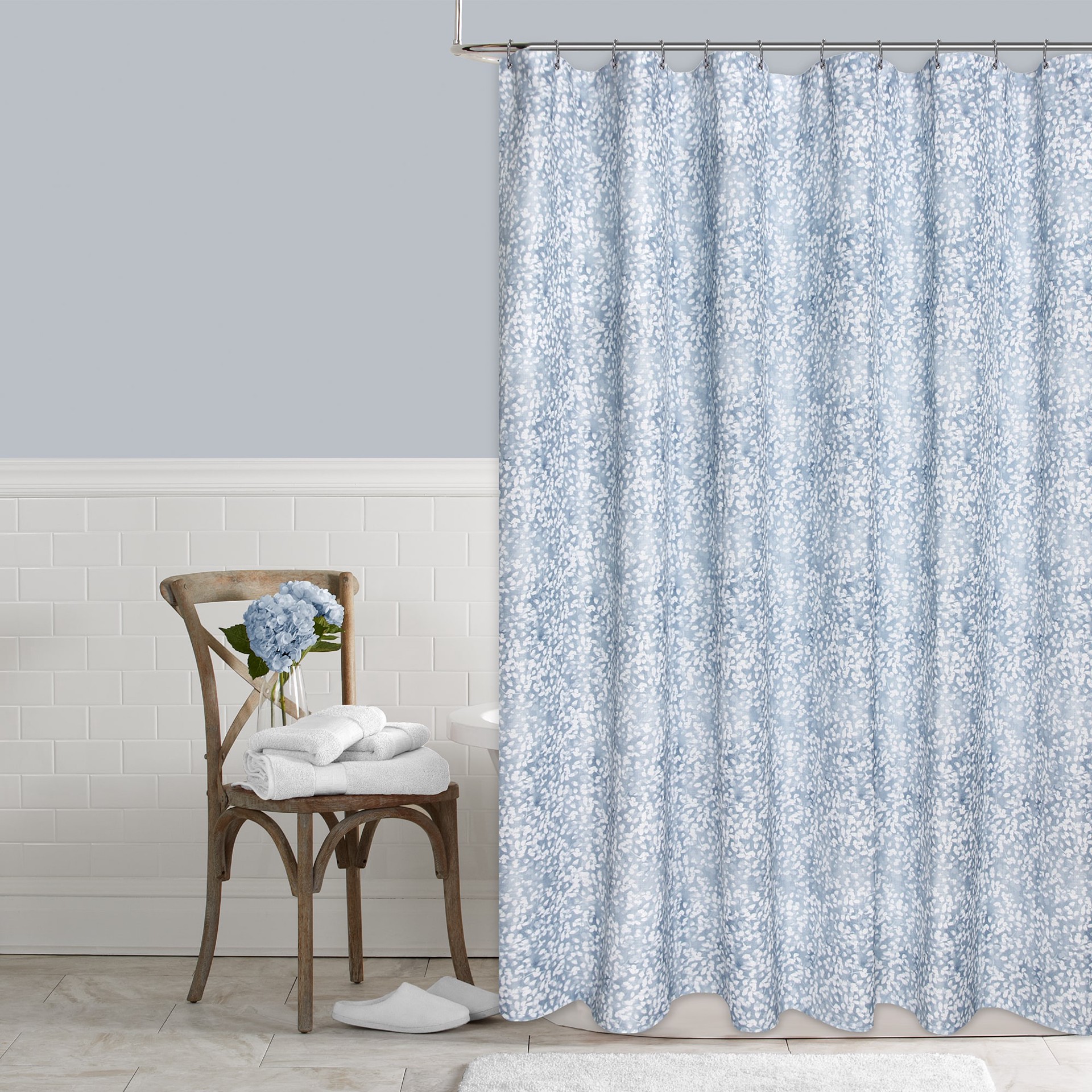 slide 4 of 5, allen + roth 72.0-in W x 72-in L Blue Abstract Mildew Resistant Polyester Shower curtain, 1 ct