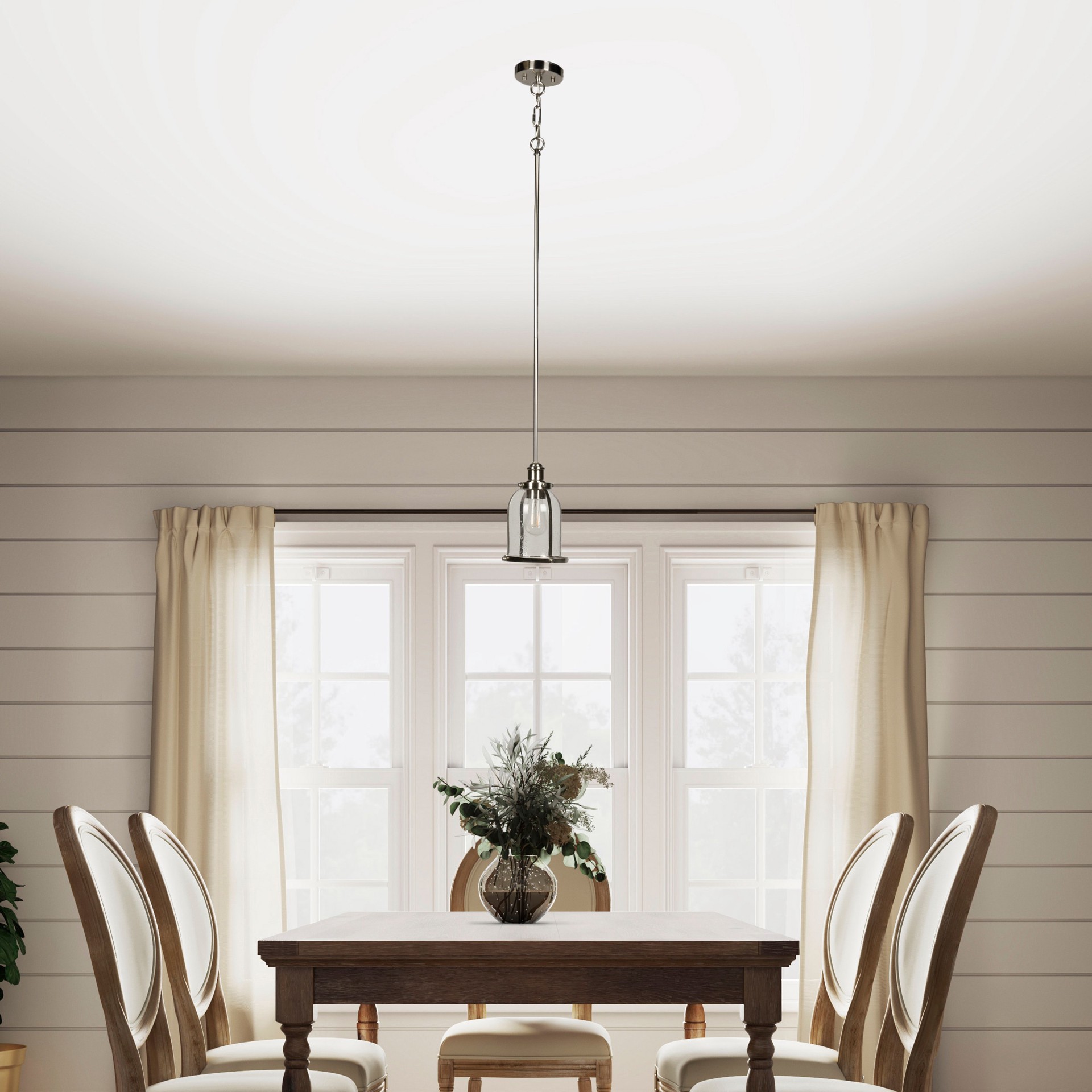 slide 2 of 6, allen + roth Freeport 1 -Light Brushed nickel Coastal Seeded glass Cone Mini Hanging Pendant light, 1 ct