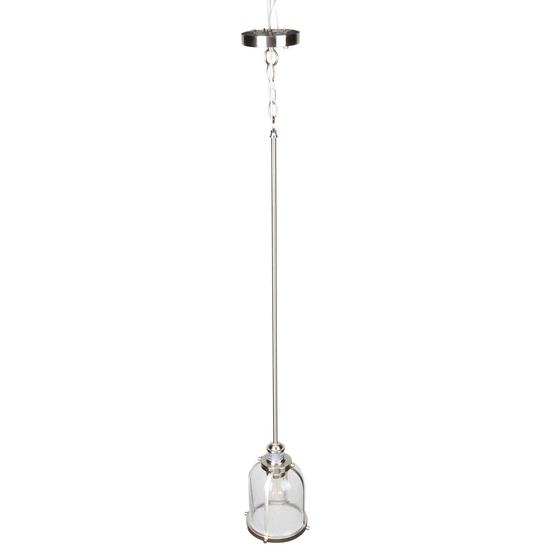 slide 4 of 6, allen + roth Freeport 1 -Light Brushed nickel Coastal Seeded glass Cone Mini Hanging Pendant light, 1 ct
