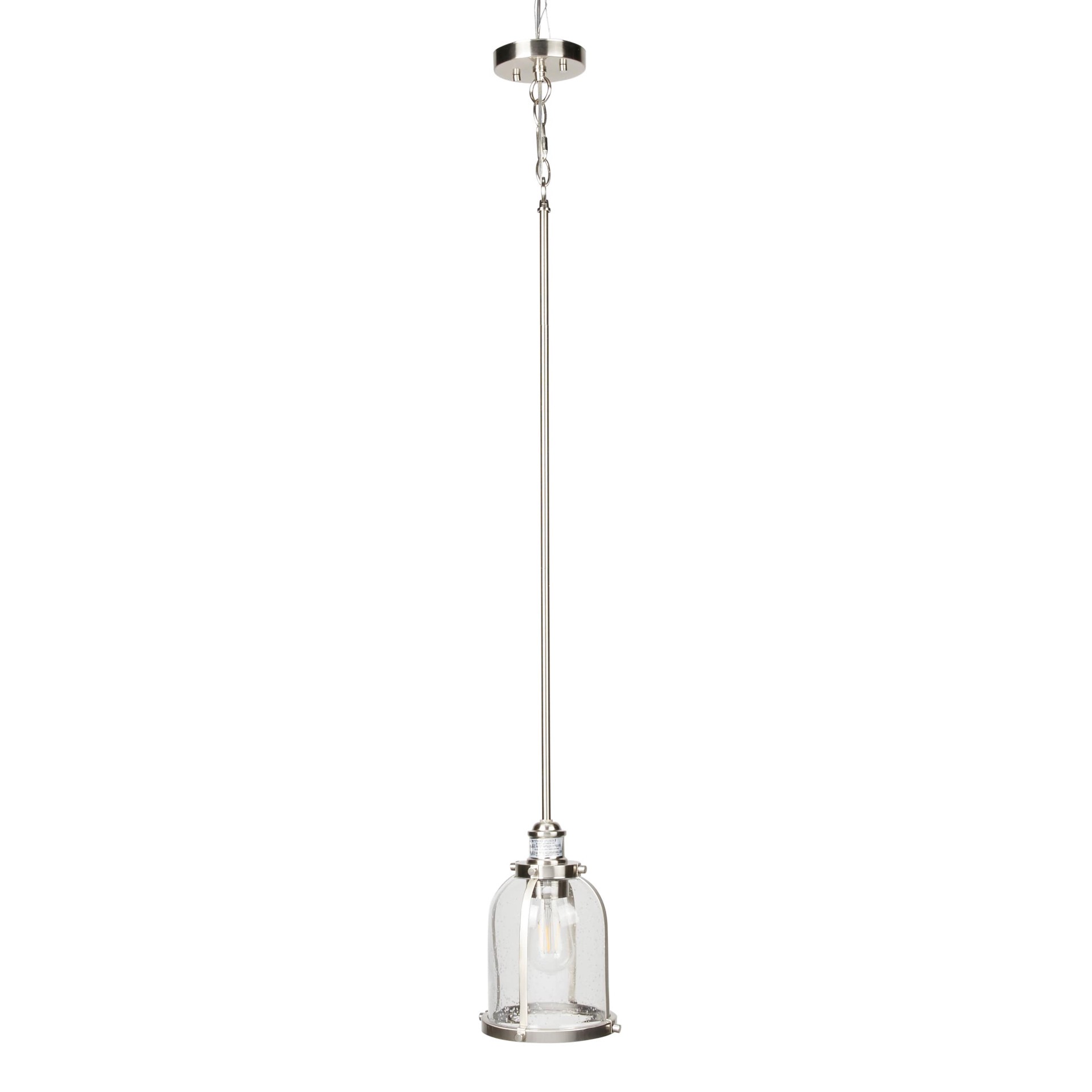 slide 5 of 6, allen + roth Freeport 1 -Light Brushed nickel Coastal Seeded glass Cone Mini Hanging Pendant light, 1 ct