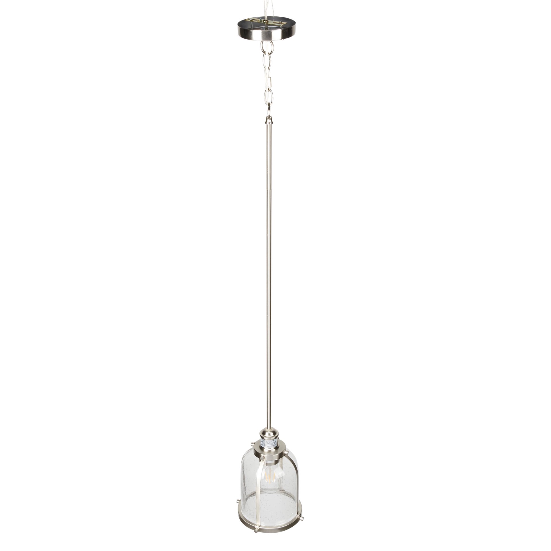 slide 6 of 6, allen + roth Freeport 1 -Light Brushed nickel Coastal Seeded glass Cone Mini Hanging Pendant light, 1 ct
