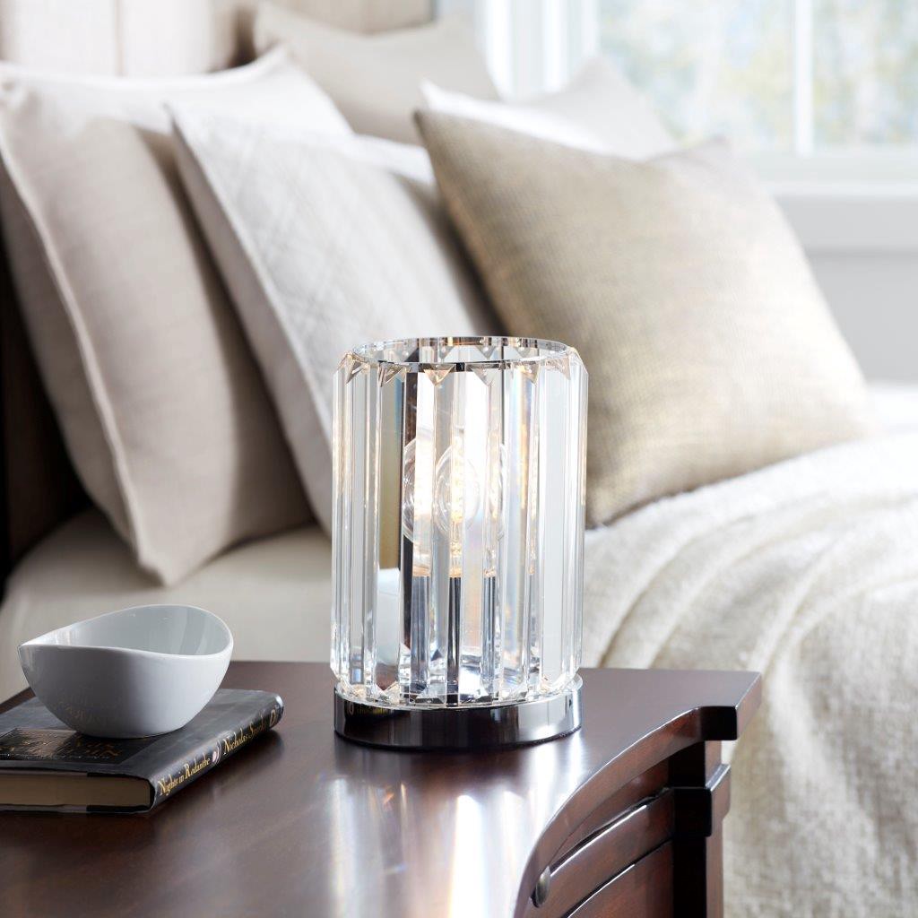 slide 1 of 6, allen + roth Clovis 9-in Chrome Touch Uplight Table Lamp with Glass Shade, 1 ct