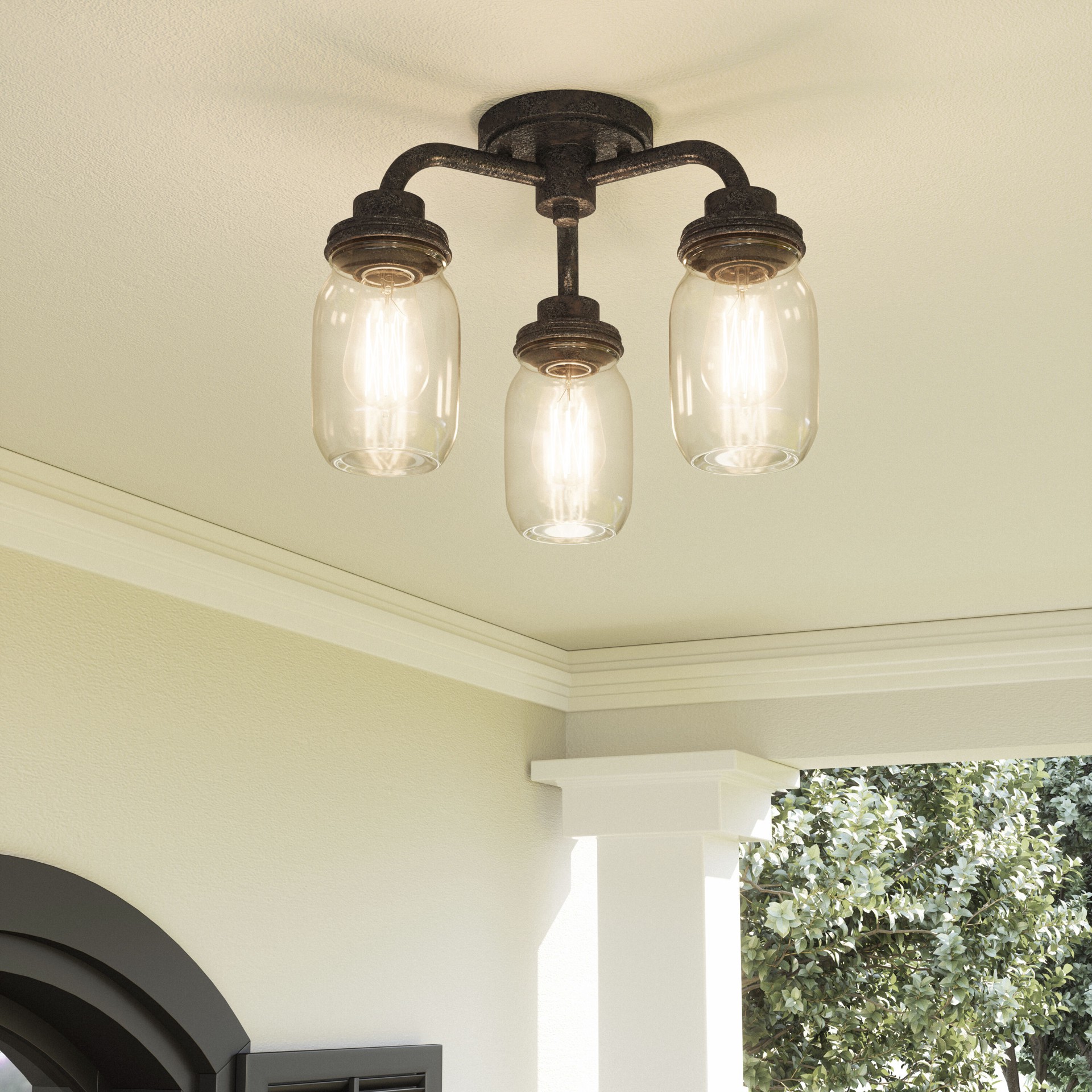 slide 1 of 6, Quoizel Jana 3 -Light 16-in Matte Black Indoor/Outdoor Semi Flush Mount Light, 1 ct