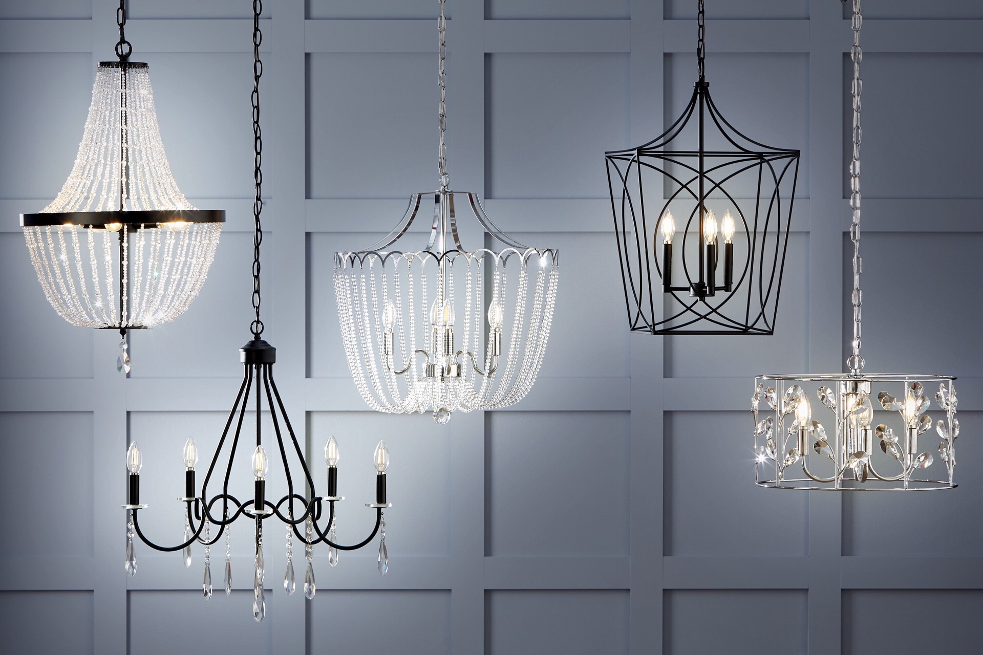 slide 2 of 6, allen + roth Florian 4 -Light Chrome Glam Drum Medium Hanging Pendant light, 1 ct