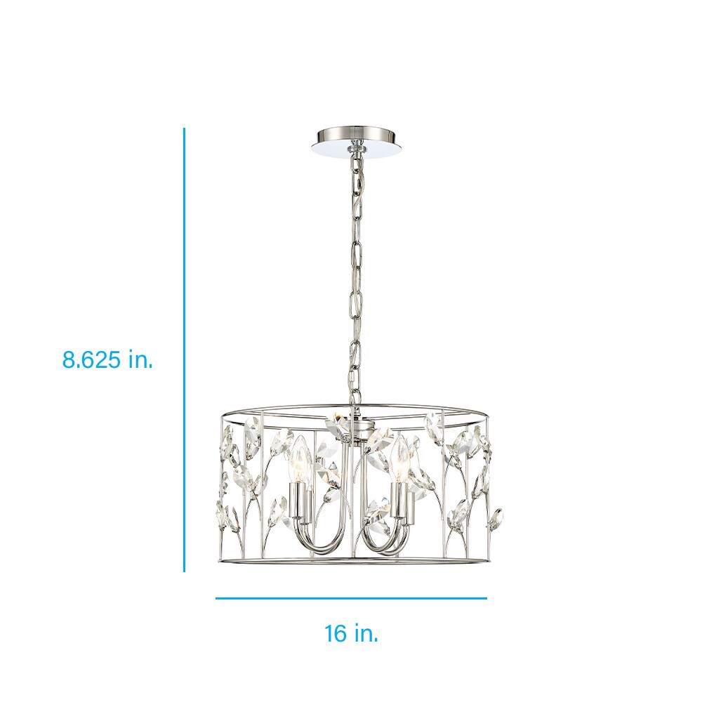 slide 3 of 6, allen + roth Florian 4 -Light Chrome Glam Drum Medium Hanging Pendant light, 1 ct