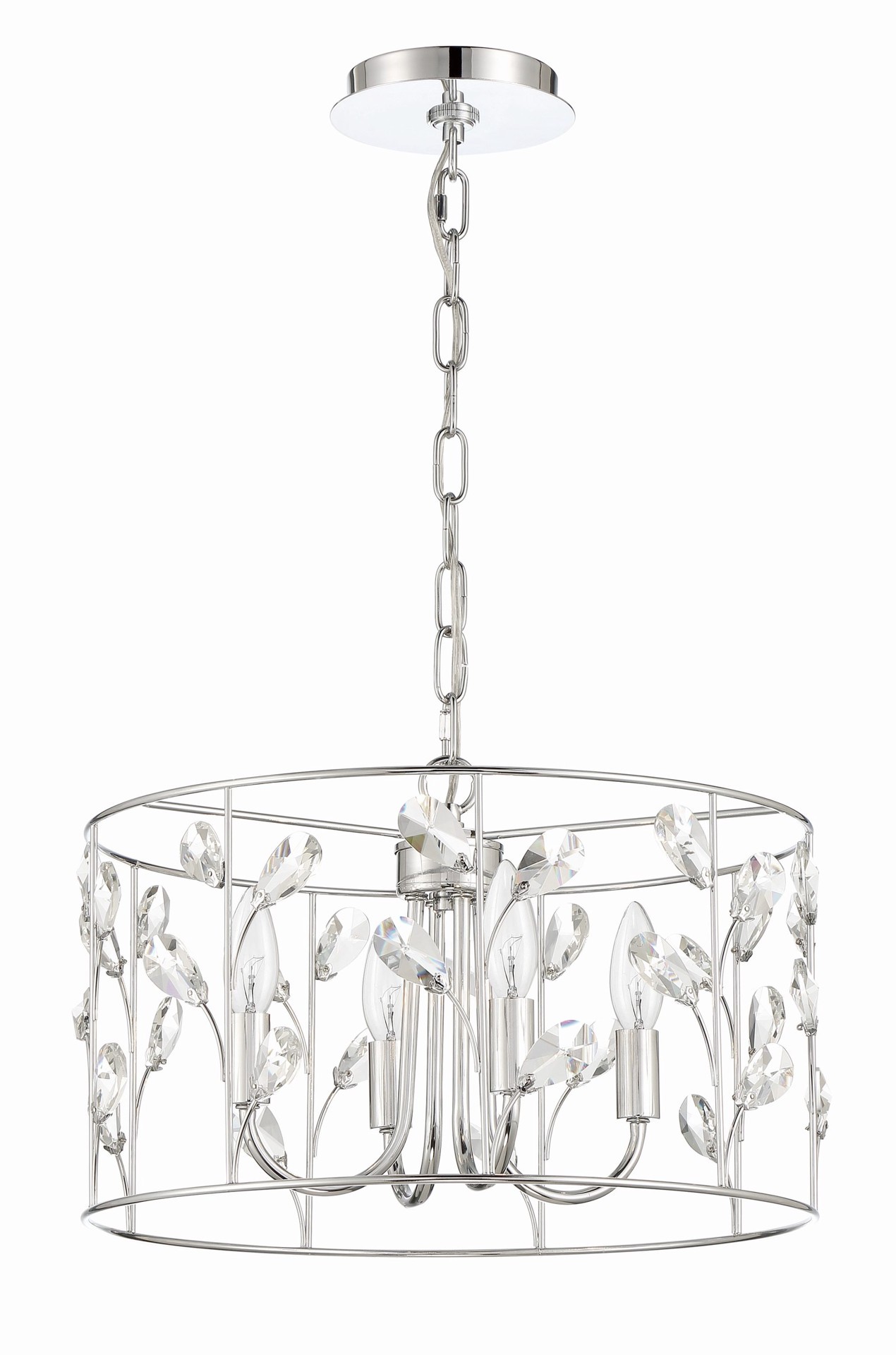 slide 4 of 6, allen + roth Florian 4 -Light Chrome Glam Drum Medium Hanging Pendant light, 1 ct
