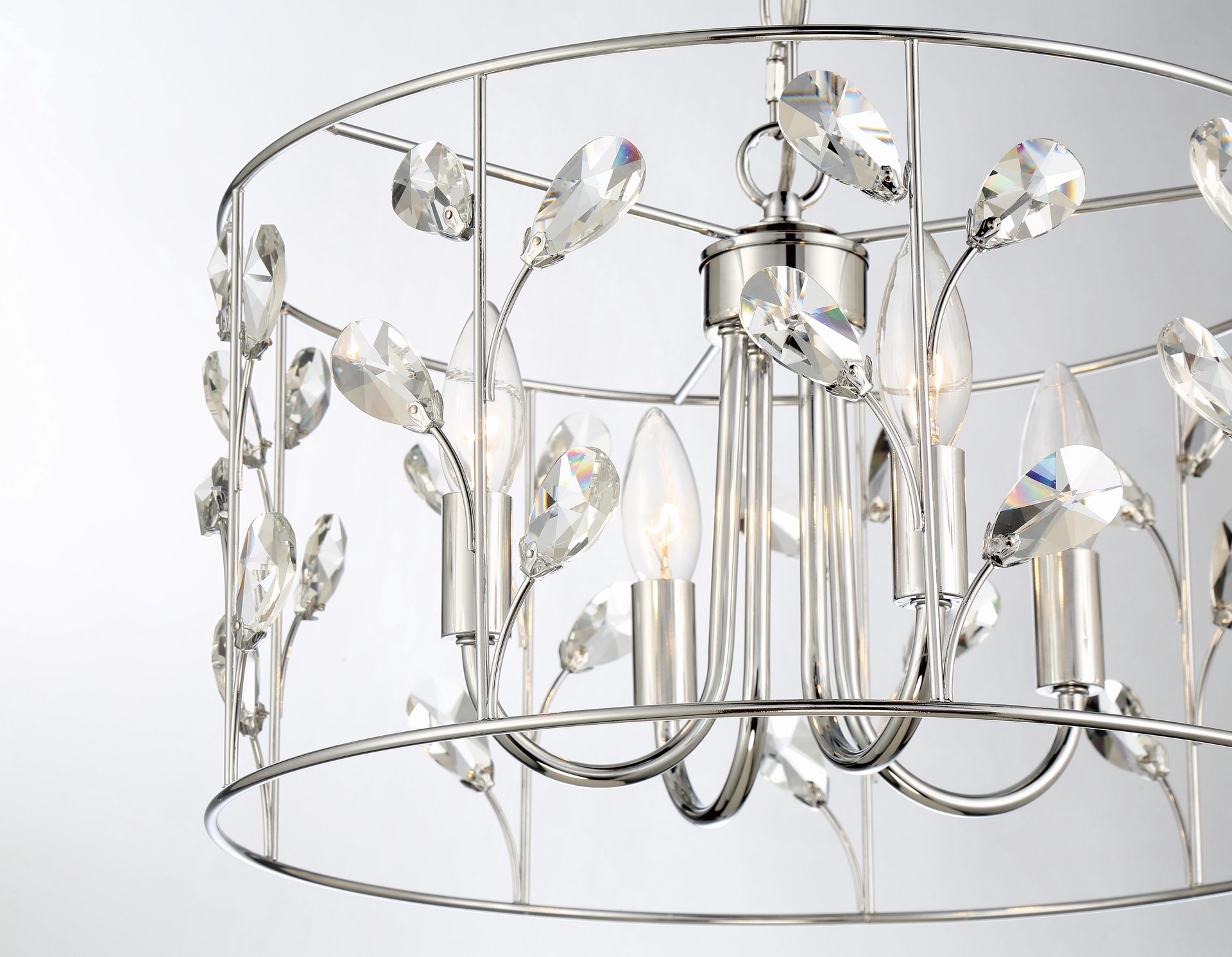 slide 5 of 6, allen + roth Florian 4 -Light Chrome Glam Drum Medium Hanging Pendant light, 1 ct