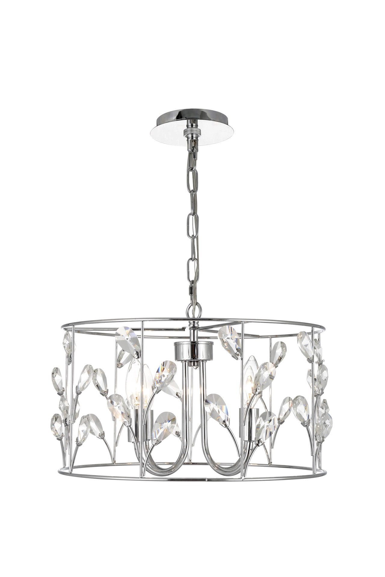 slide 1 of 6, allen + roth Florian 4 -Light Chrome Glam Drum Medium Hanging Pendant light, 1 ct