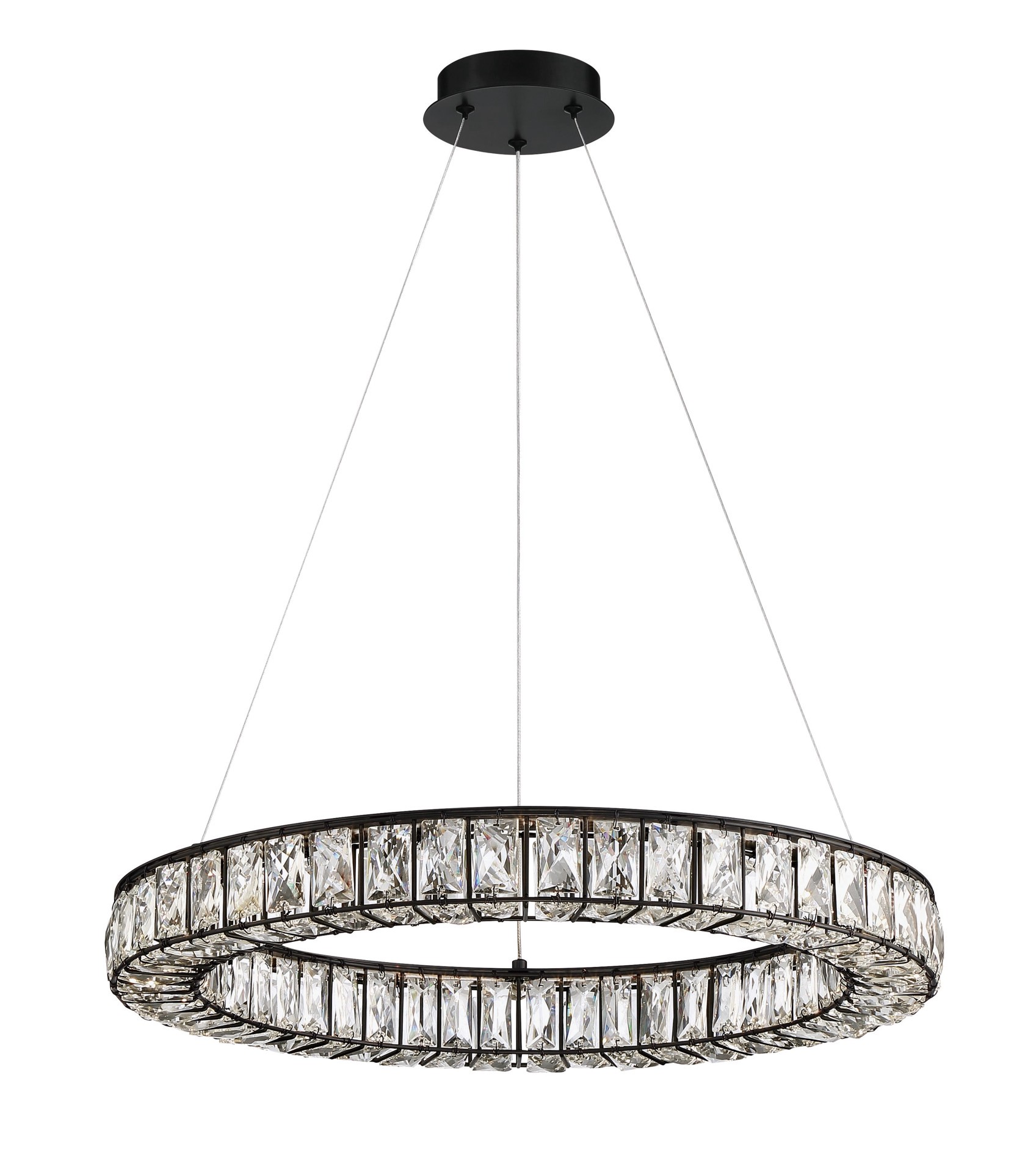 slide 2 of 6, allen + roth Aurelis Matte Black Modern/contemporary Integrated LED Crystal For Use in Bedrooms, Dining Rooms, Foyers, Kitchens, Living Rooms Chandelier, 1 ct