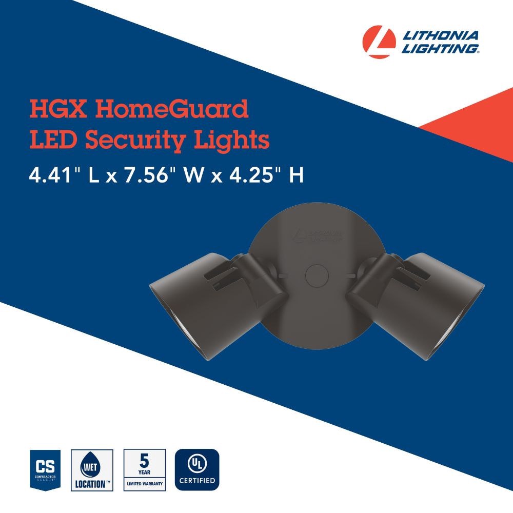 slide 6 of 6, Lithonia Lighting 150 -Watt EQ LED Bronze 2 -Head Switch-Controlled Flood Light with Adjustable 2750, 1 ct