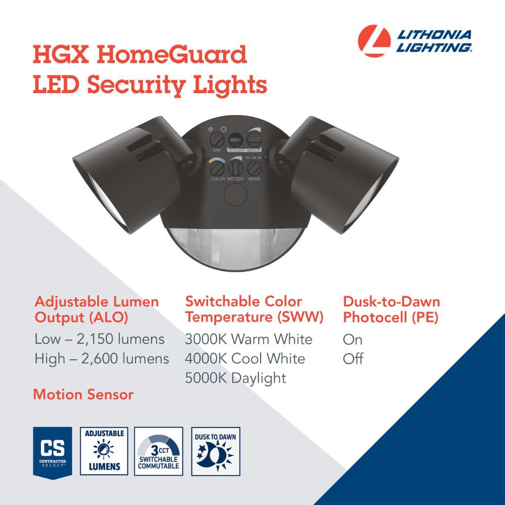 slide 3 of 6, Lithonia Lighting 150 -Watt EQ Hardwired LED Dark bronze 2 -Head Dusk-to-Dawn Flood Light 2600 -Lumen, 1 ct