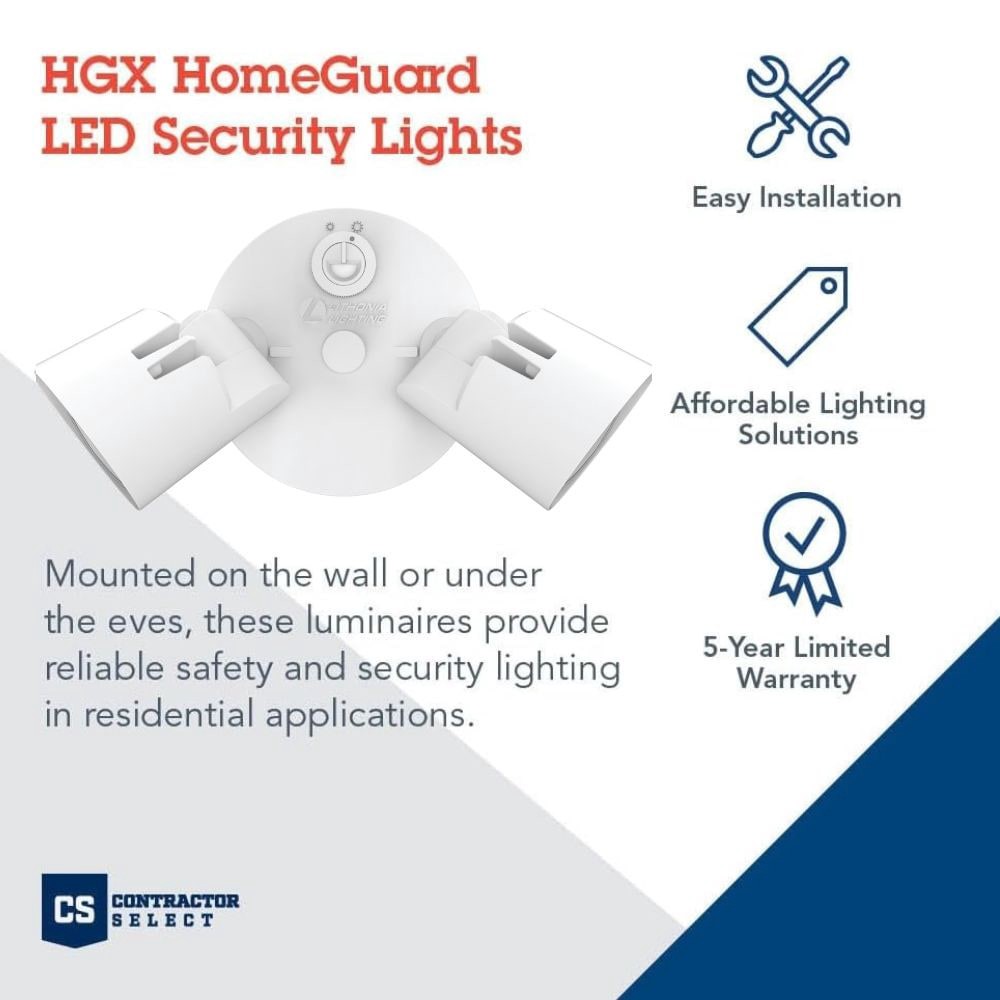 slide 2 of 6, Lithonia Lighting 150 -Watt EQ Hardwired LED White 2 -Head Dusk-to-Dawn Flood Light 2750 -Lumen, 1 ct