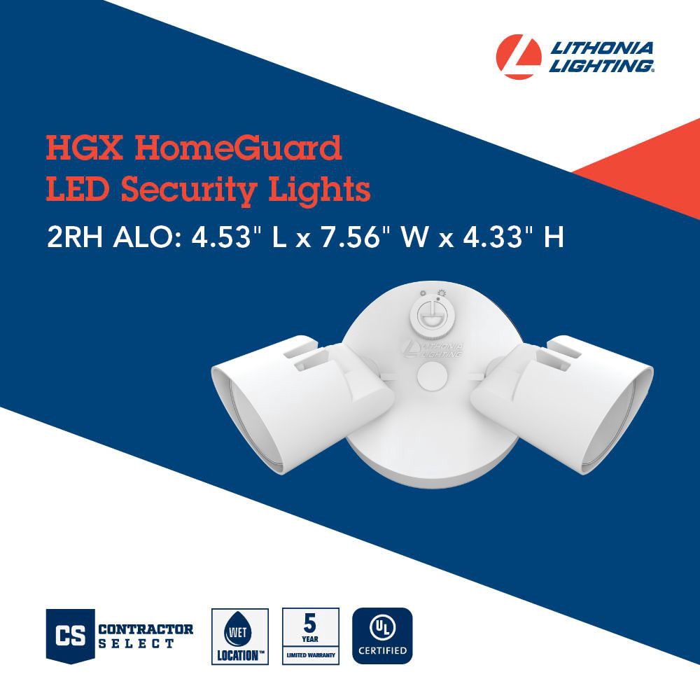 slide 4 of 6, Lithonia Lighting 150 -Watt EQ Hardwired LED White 2 -Head Dusk-to-Dawn Flood Light 2750 -Lumen, 1 ct