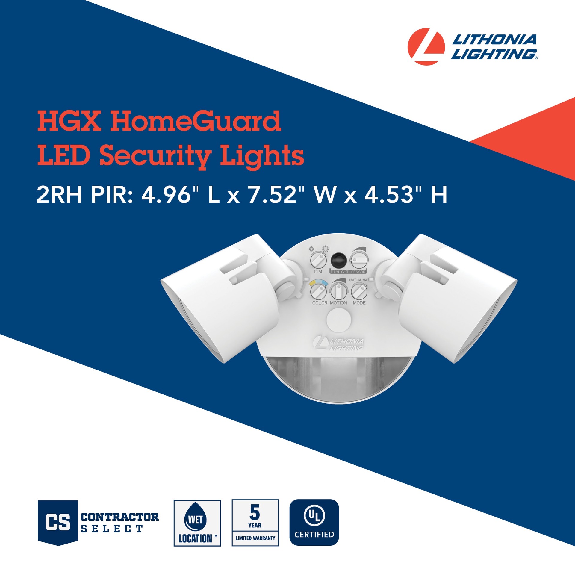 slide 4 of 6, Lithonia Lighting 150 -Watt EQ Hardwired LED White 2 -Head Dusk-to-Dawn Flood Light 2600 -Lumen, 1 ct