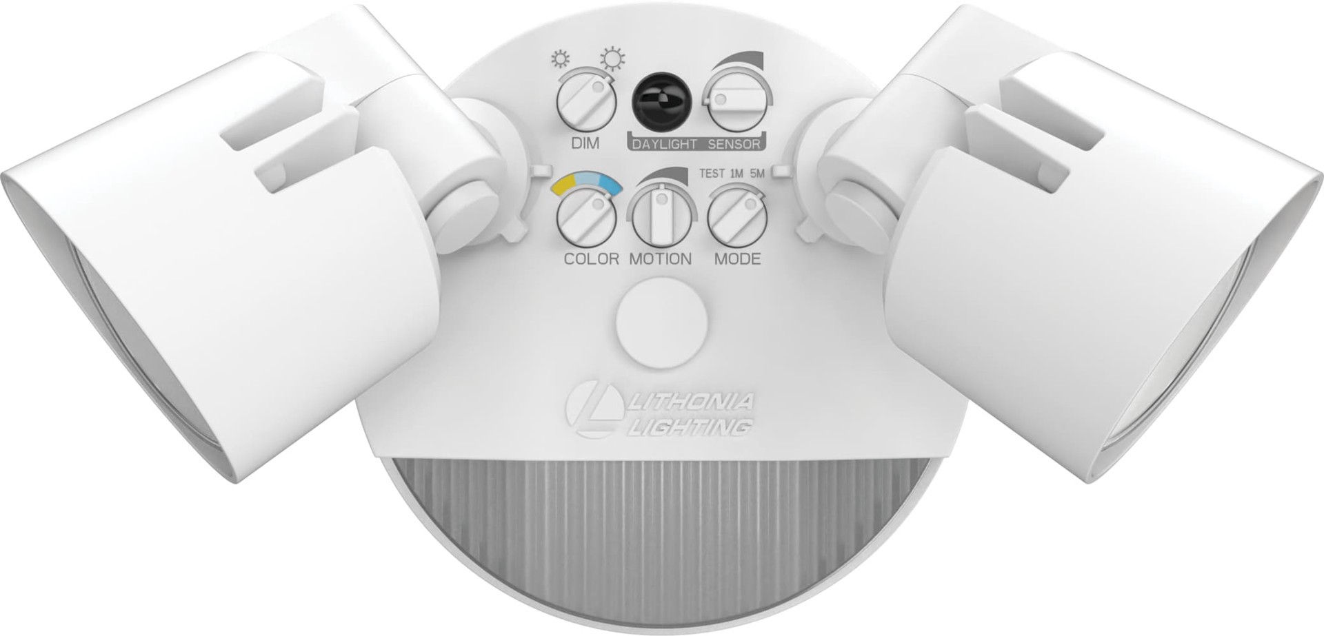slide 5 of 6, Lithonia Lighting 150 -Watt EQ Hardwired LED White 2 -Head Dusk-to-Dawn Flood Light 2600 -Lumen, 1 ct