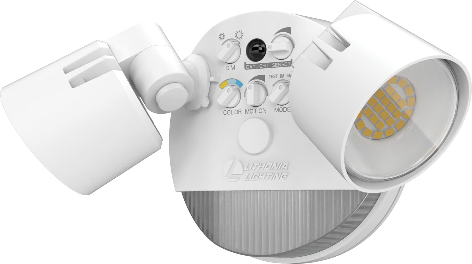 slide 6 of 6, Lithonia Lighting 150 -Watt EQ Hardwired LED White 2 -Head Dusk-to-Dawn Flood Light 2600 -Lumen, 1 ct