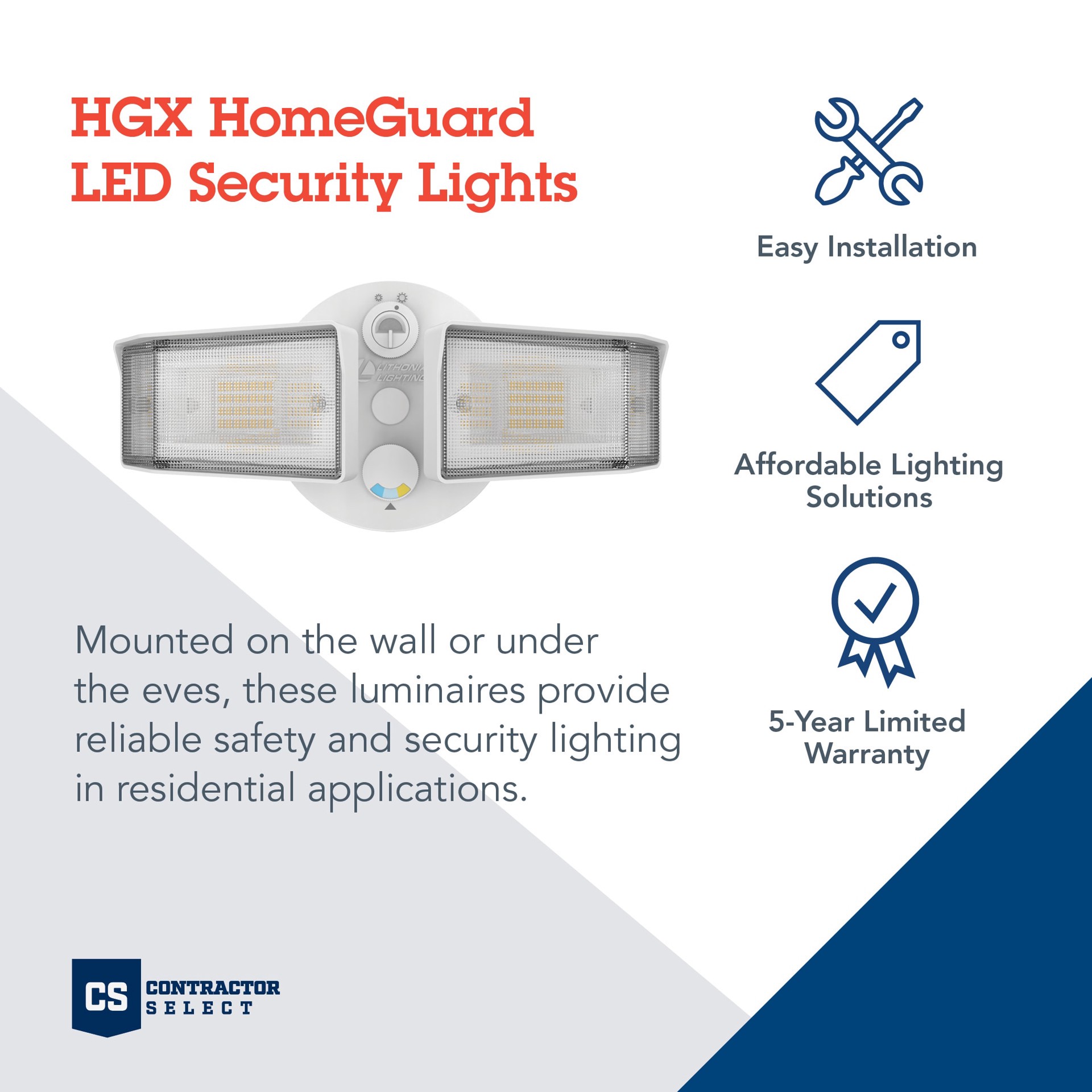 slide 2 of 6, Lithonia Lighting 150 -Watt EQ Hardwired LED White 2 -Head Dusk-to-Dawn Flood Light 2700 -Lumen, 1 ct