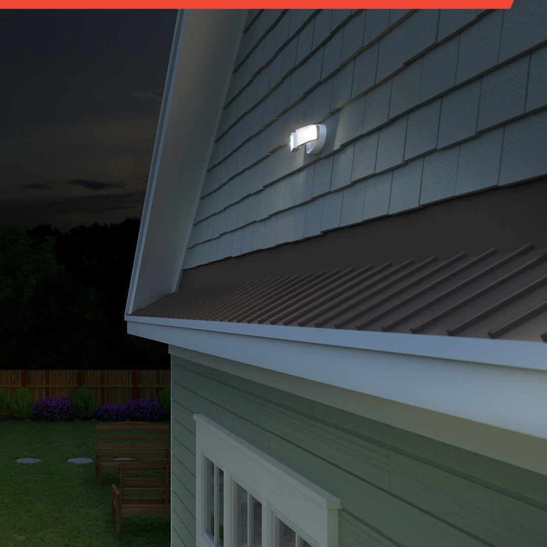 slide 5 of 6, Lithonia Lighting 150 -Watt EQ Hardwired LED White 2 -Head Dusk-to-Dawn Flood Light 2700 -Lumen, 1 ct