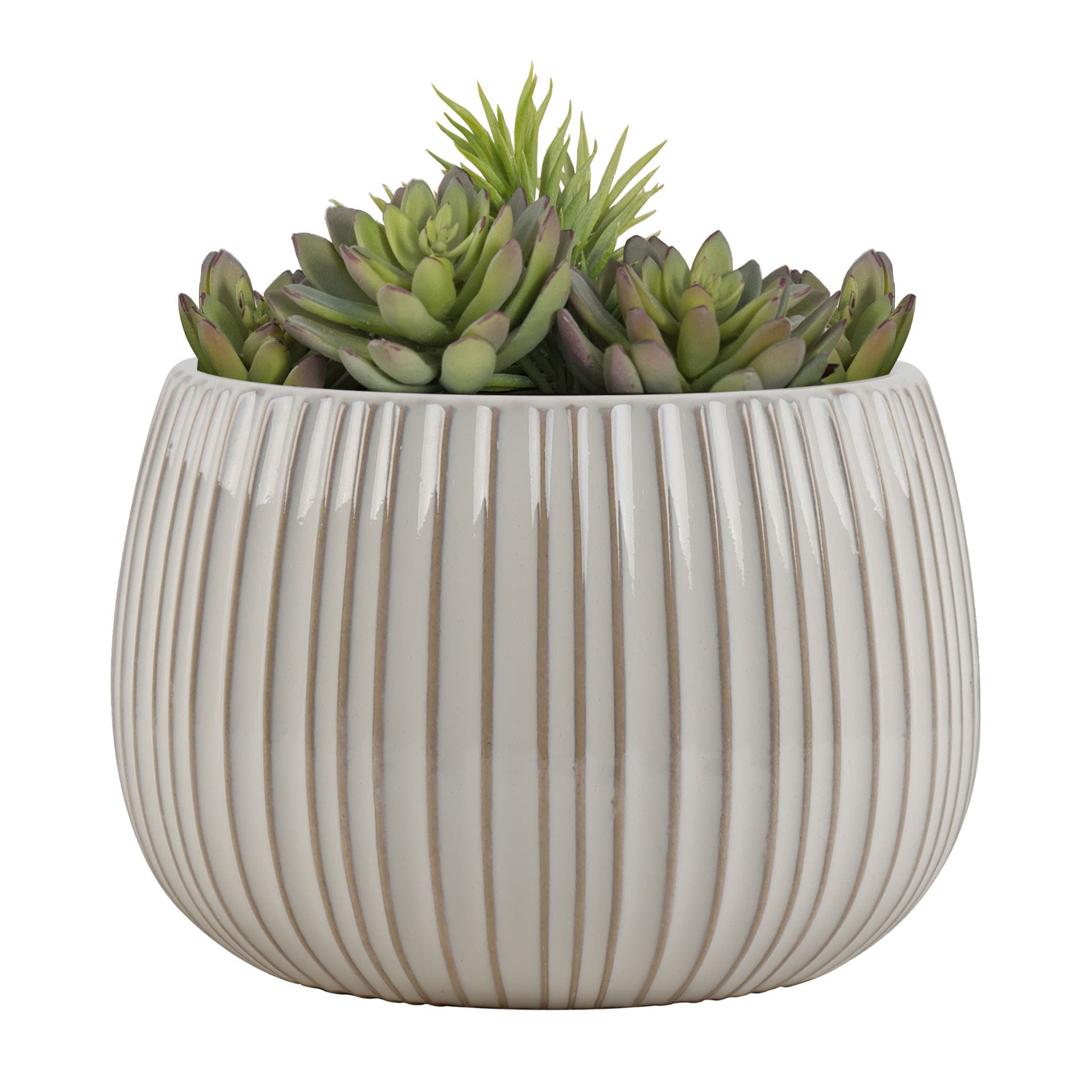 slide 3 of 6, allen + roth Round 9.96-in W x 9.96-in L White Ceramic Indoor Planter, 1 ct