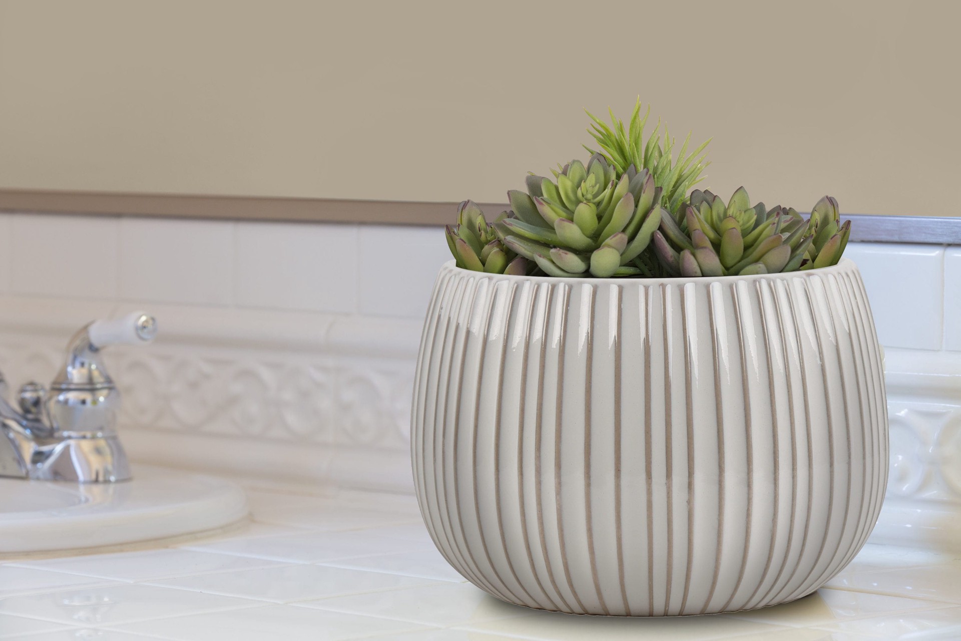 slide 6 of 6, allen + roth Round 9.96-in W x 9.96-in L White Ceramic Indoor Planter, 1 ct