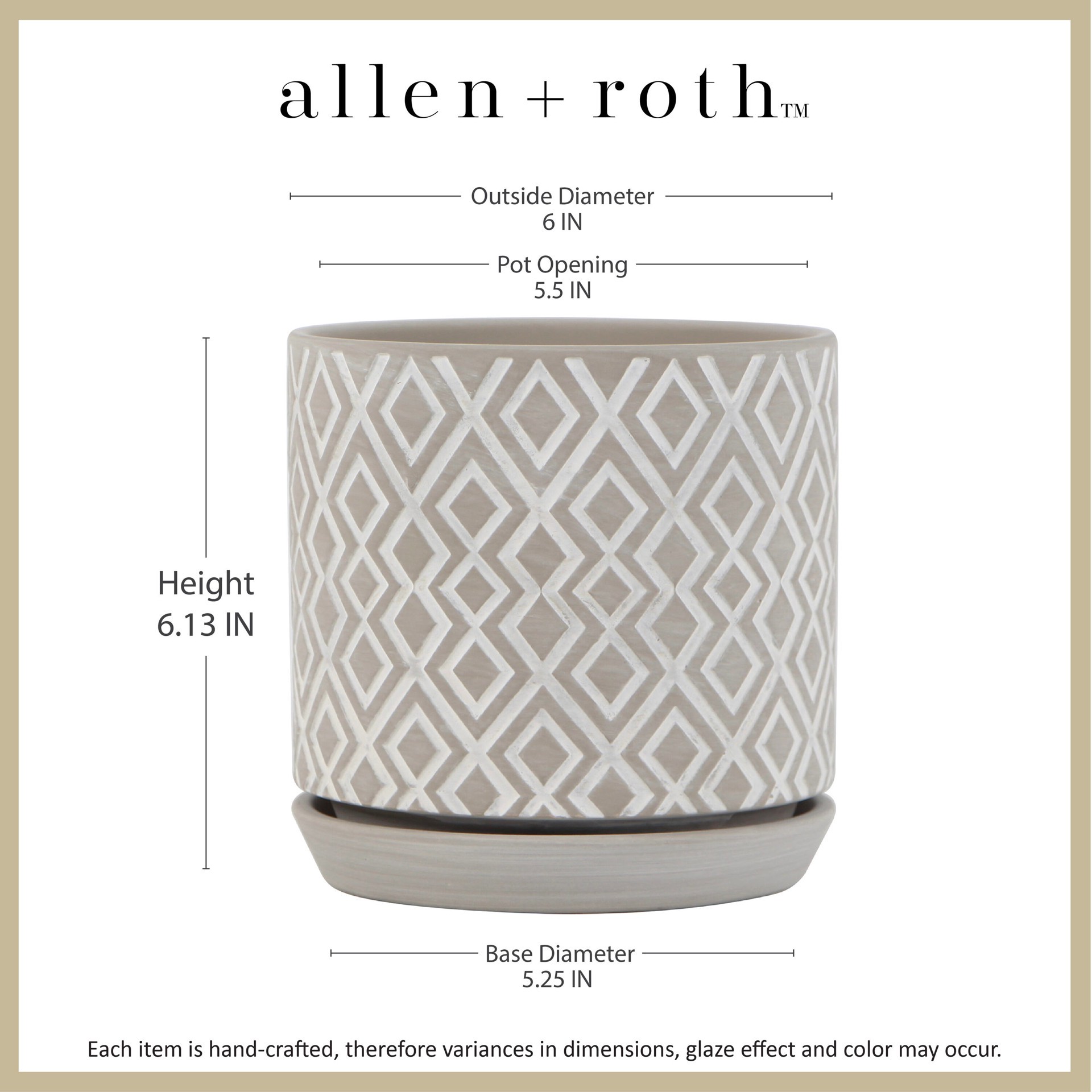slide 5 of 6, allen + roth Round 5.91-in W x 5.91-in L Gray Ceramic Indoor Planter, 1 ct