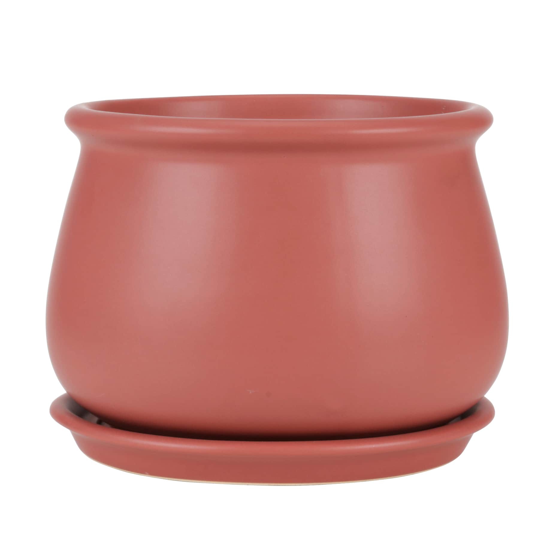 slide 4 of 6, allen + roth Round 7.99-in W x 7.99-in L Red Ceramic Indoor Planter, 1 ct
