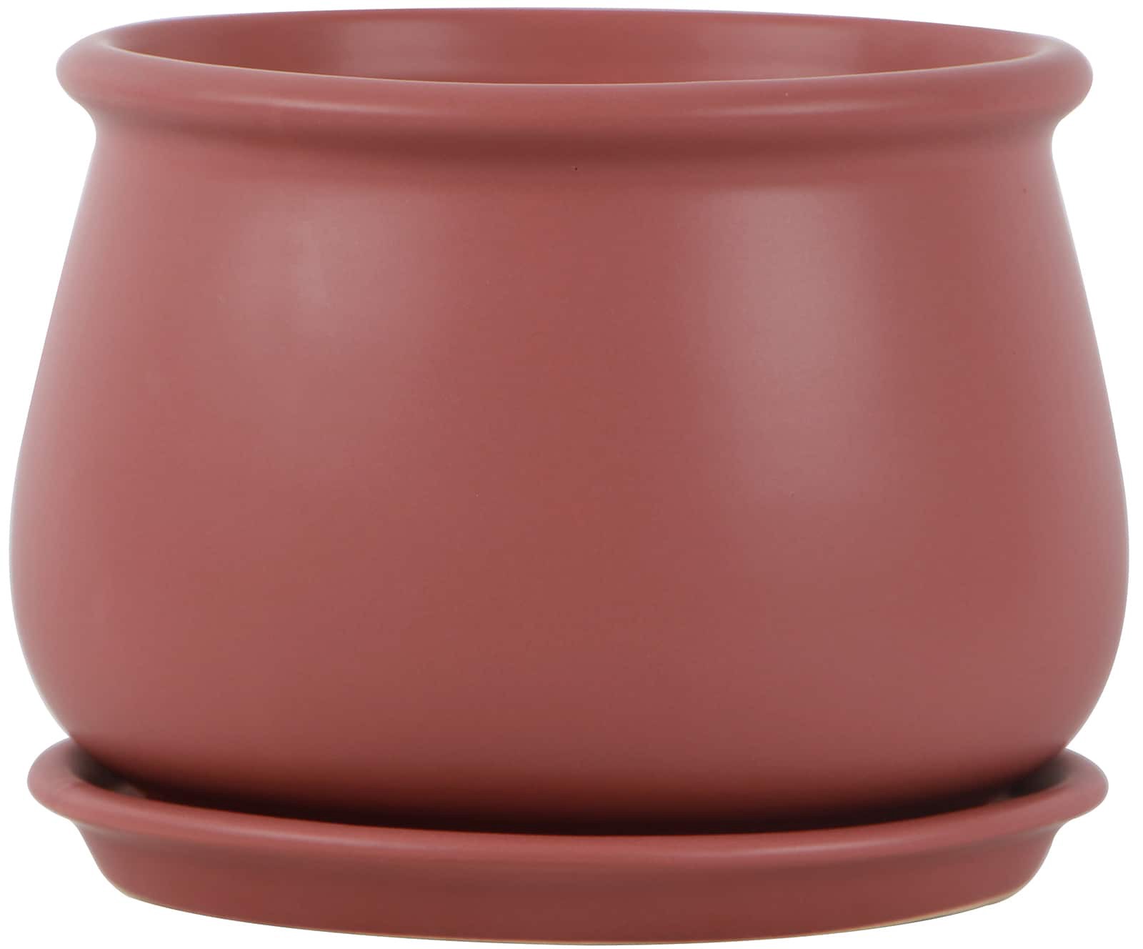 slide 1 of 6, allen + roth Round 10.04-in W x 10.04-in L Red Ceramic Indoor Planter, 1 ct