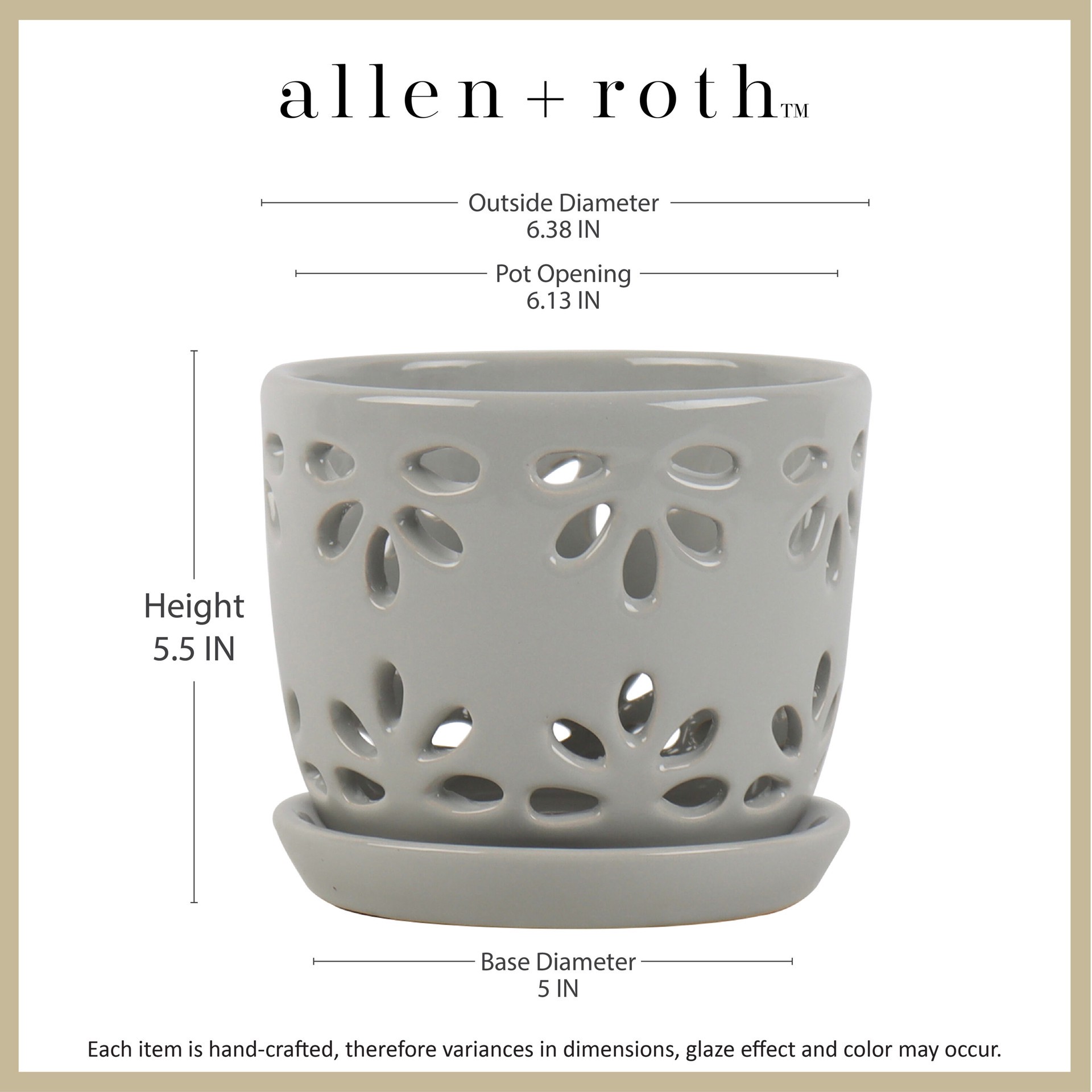 slide 5 of 6, allen + roth Round 6.02-in W x 6.02-in L Gray Ceramic Indoor Orchid basket, 1 ct
