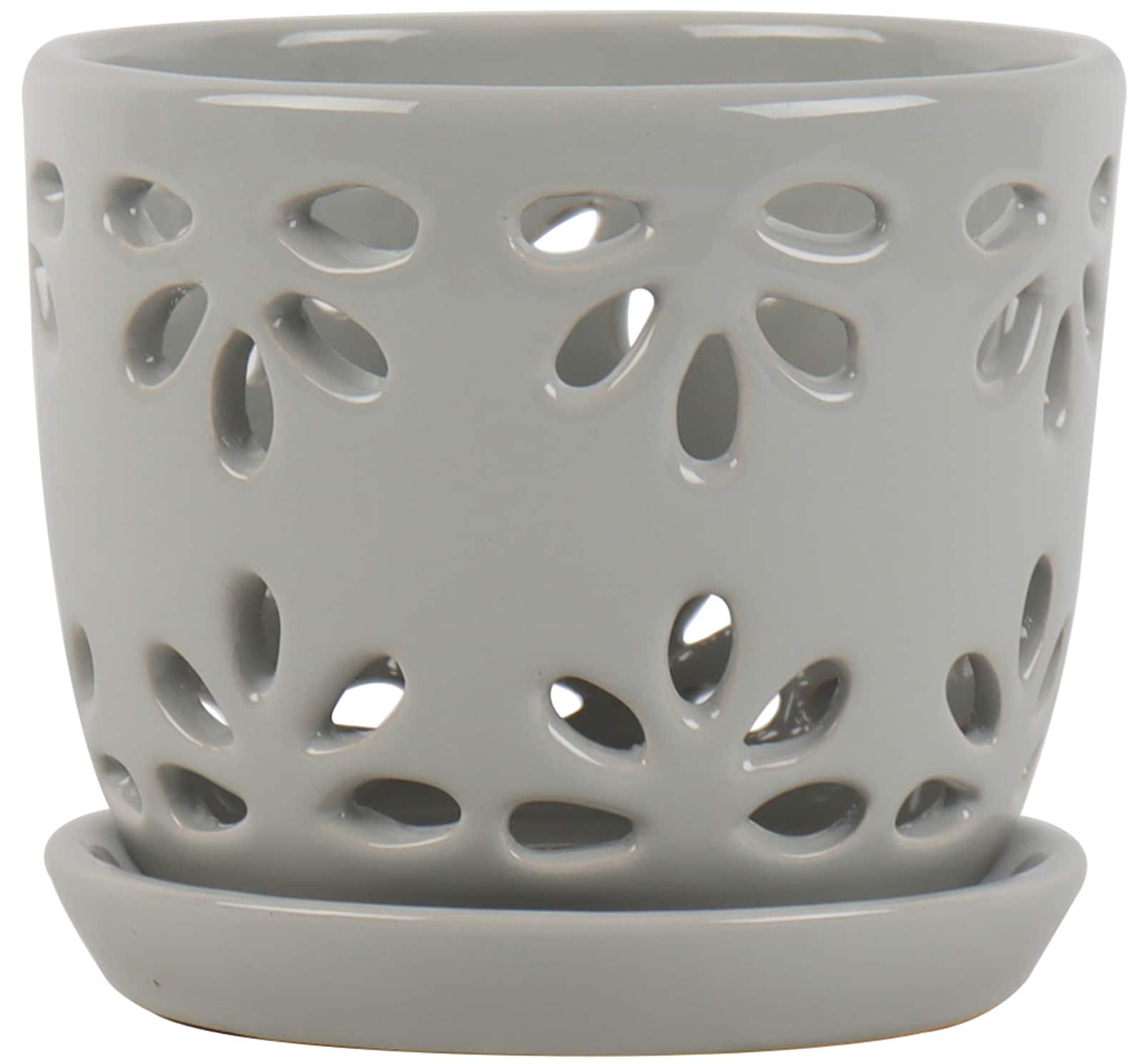 slide 1 of 6, allen + roth Round 6.02-in W x 6.02-in L Gray Ceramic Indoor Orchid basket, 1 ct