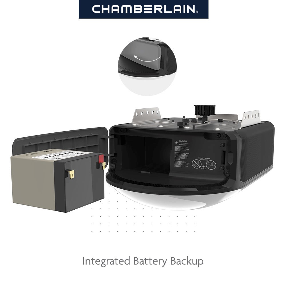 slide 6 of 6, Chamberlain 3/4 HPS myQ Smart Compatible Belt drive Garage Door Opener Wi-Fi Compatibility and Battery Back-Up LED Light, 1 ct