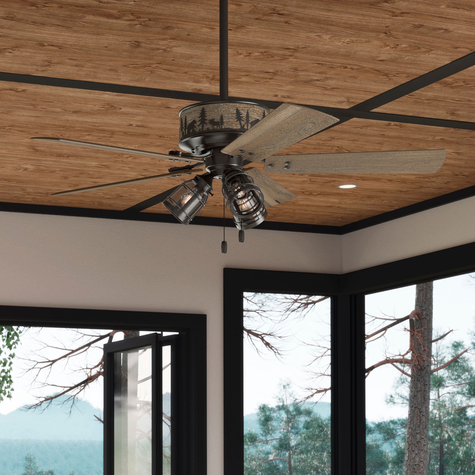 slide 1 of 6, Hunter Mt. Hickory SureSpeed 52-in Noble Bronze with Aged Oak Blades Ceiling Fan With Light 5 -Blade, 1 ct