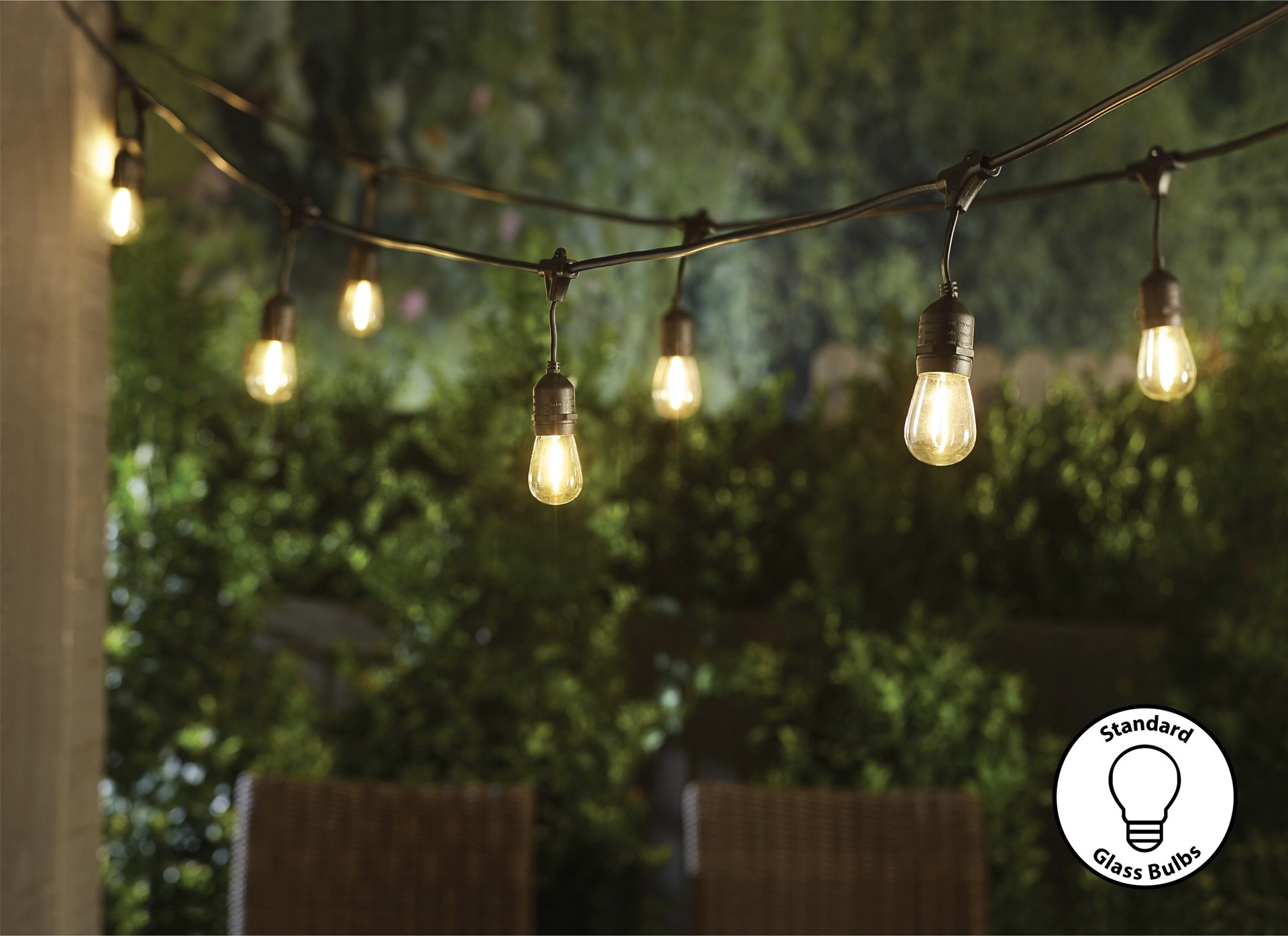 slide 4 of 6, Harbor Breeze 24-ft Plug-in Black Outdoor String Light with 12 White -Light LED Edison Bulbs, 1 ct