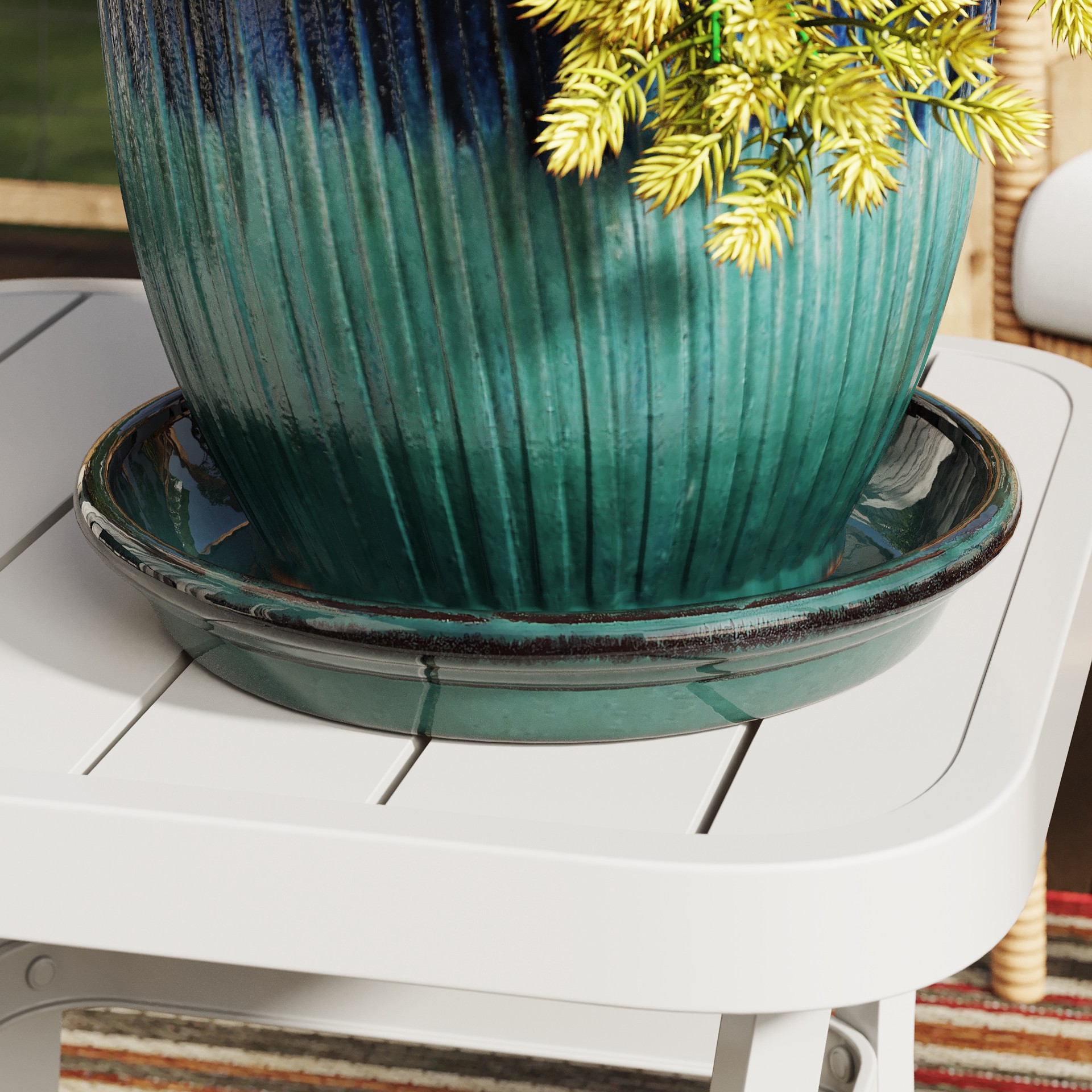 slide 2 of 5, allen + roth 11.6-in Green Ceramic Plant Saucer, 1 ct