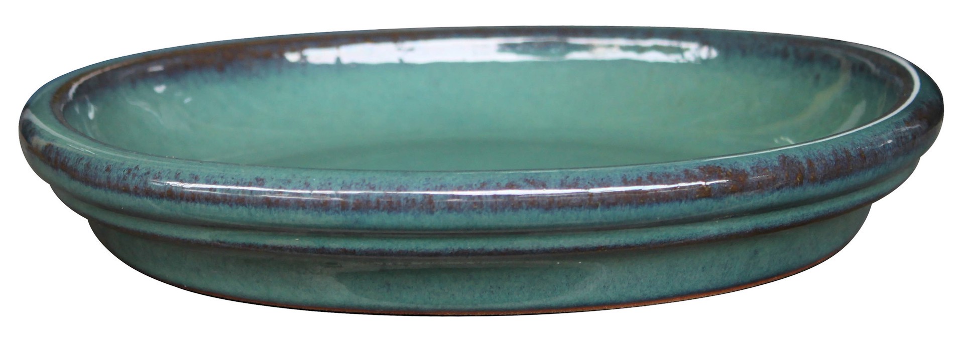slide 1 of 4, allen + roth 11.6-in Green Ceramic Plant Saucer, 1 ct