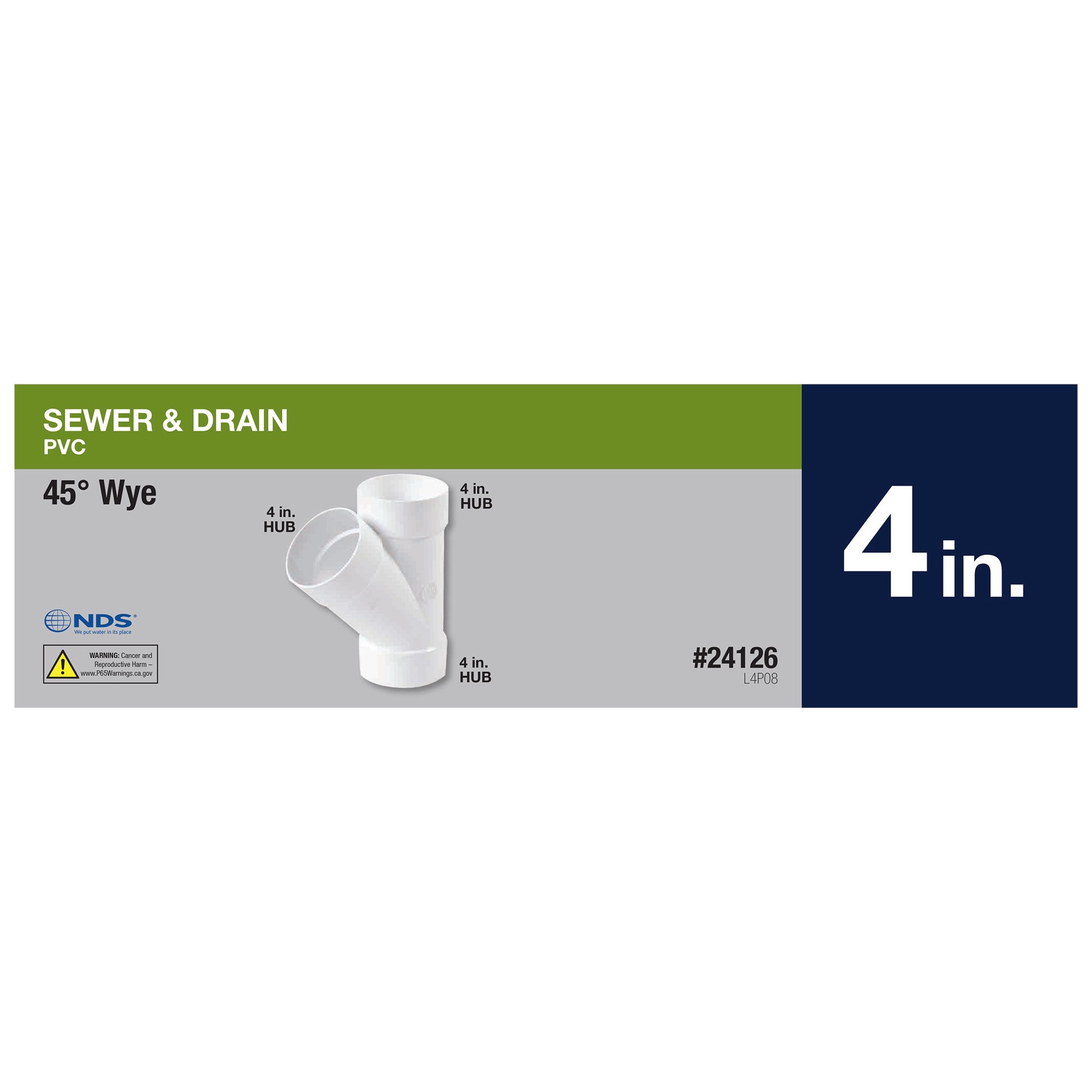 slide 2 of 6, NDS PVC Sewer and Drain 45 Degree Wye, 4 in. Hub X Hub X Hub, 1 ct