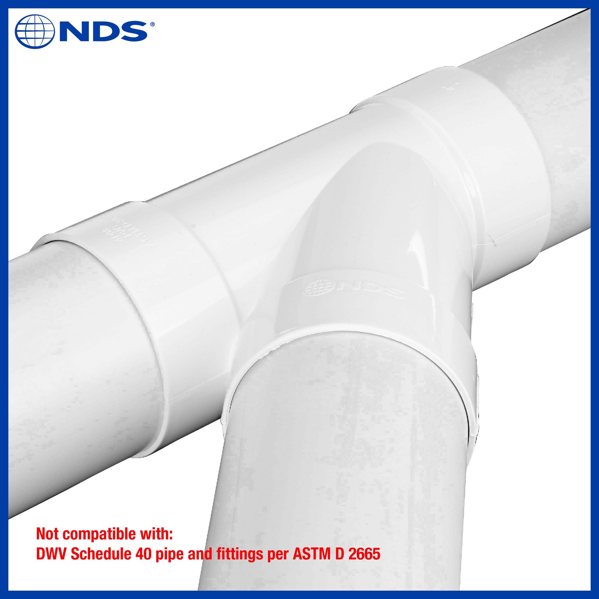 slide 4 of 6, NDS PVC Sewer and Drain 45 Degree Wye, 4 in. Hub X Hub X Hub, 1 ct
