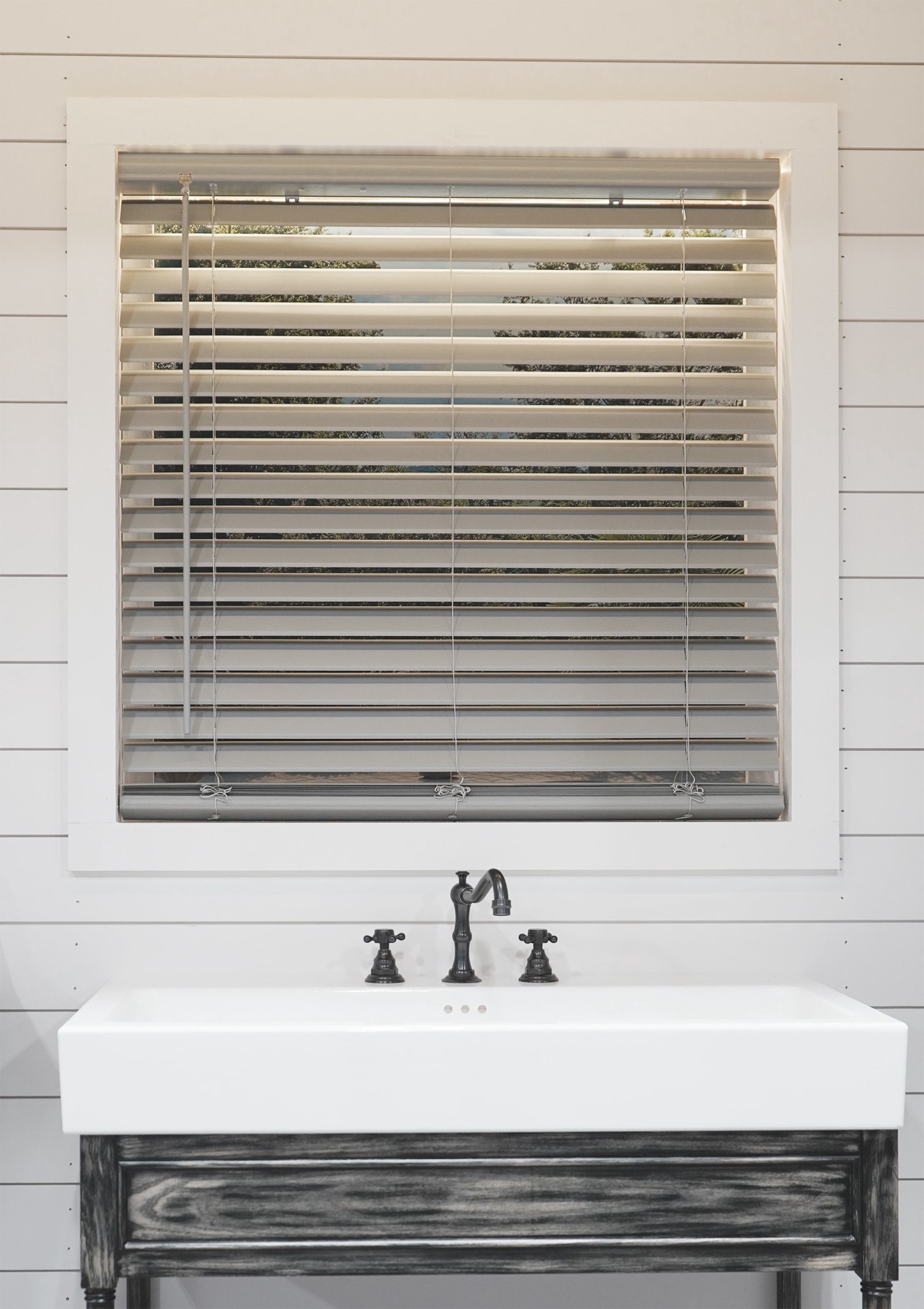 slide 4 of 6, Project Source Premium 2-in Slat Width 46-in x 64-in Cordless Gray Vinyl Room darkening Horizontal blinds, 1 ct