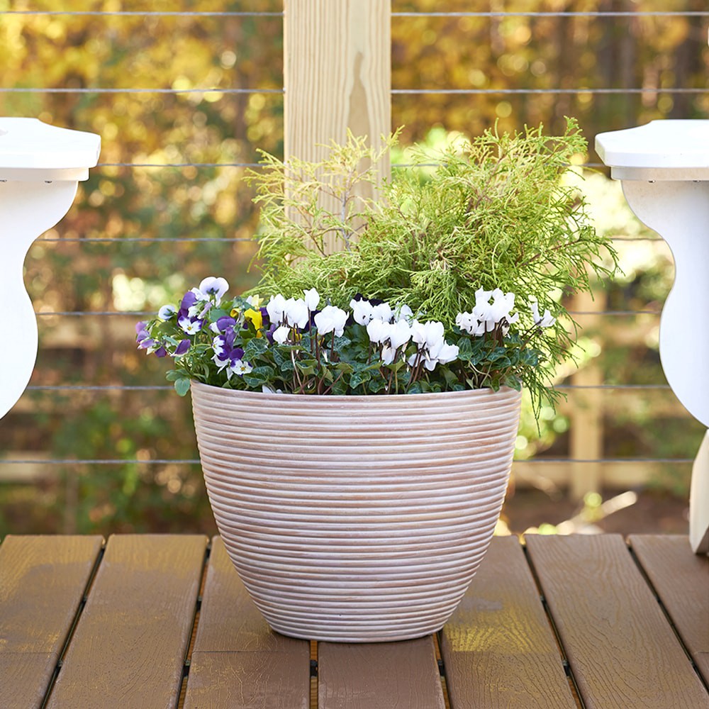 slide 2 of 6, allen + roth Round 15.8-in W x 15.8-in L Orange Resin Indoor/Outdoor Planter, 1 ct