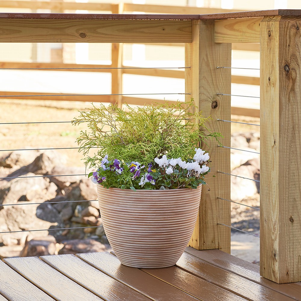 slide 3 of 6, allen + roth Round 15.8-in W x 15.8-in L Orange Resin Indoor/Outdoor Planter, 1 ct