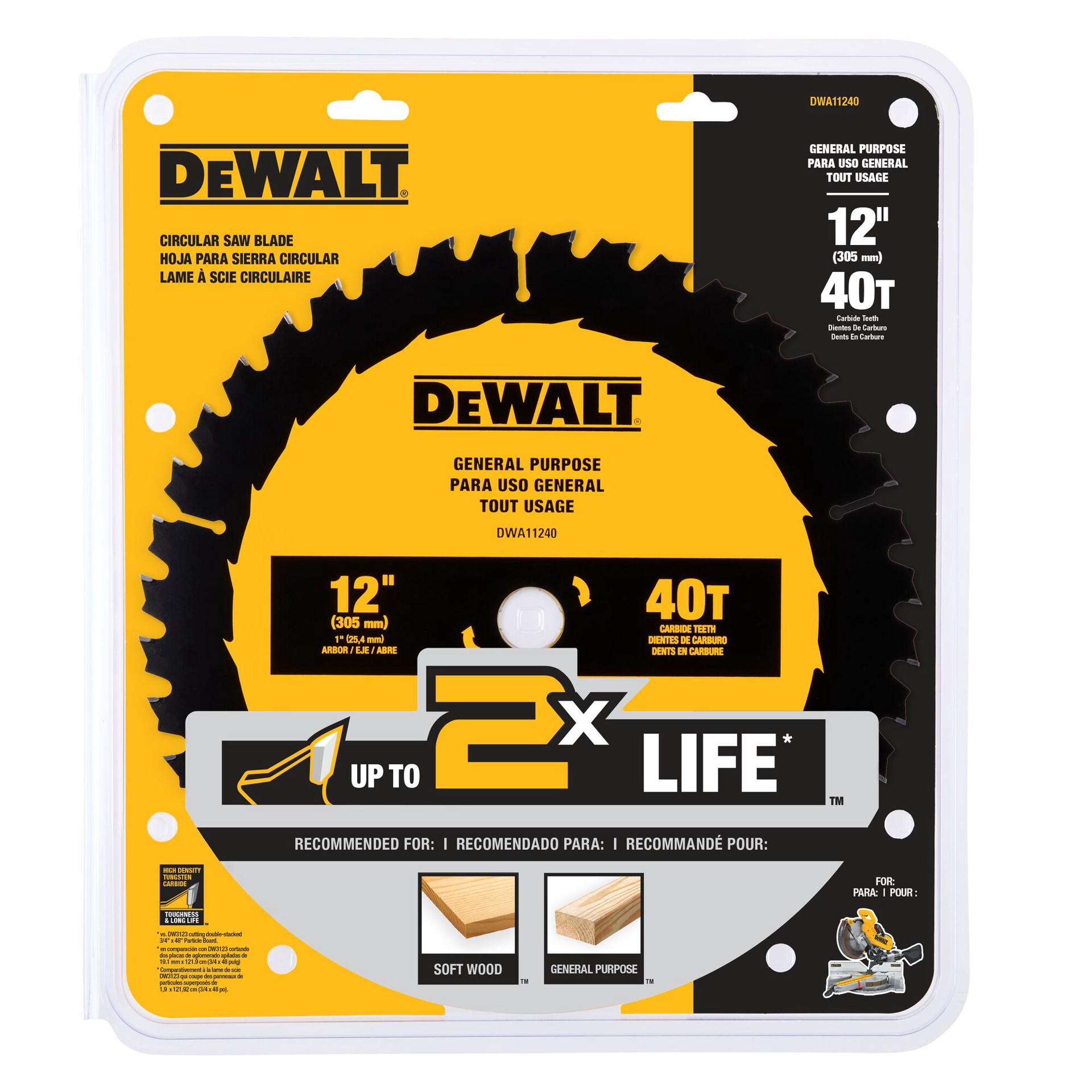 slide 1 of 6, DEWALT Large Diameter Saw Blades 12-in 40 -Tooth Rough Finish Tungsten carbide-tipped steel Miter saw blade Individual, 1 ct