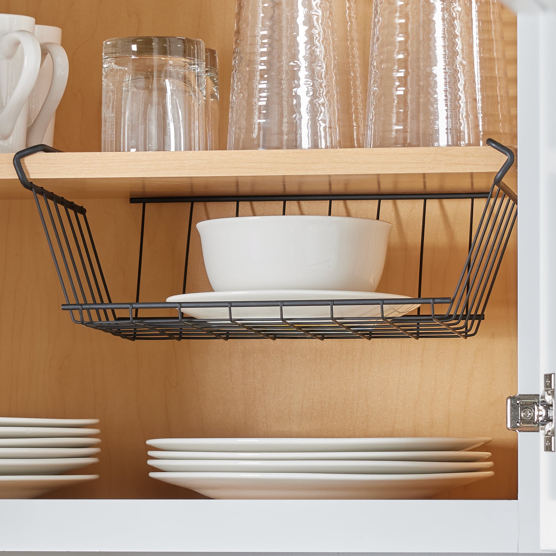 slide 6 of 6, allen + roth 13.58-in W x 5.31-in H x 9.84-in D 1 -Tier Under-shelf Black Metal Pull-out Under-shelf basket, 1 ct