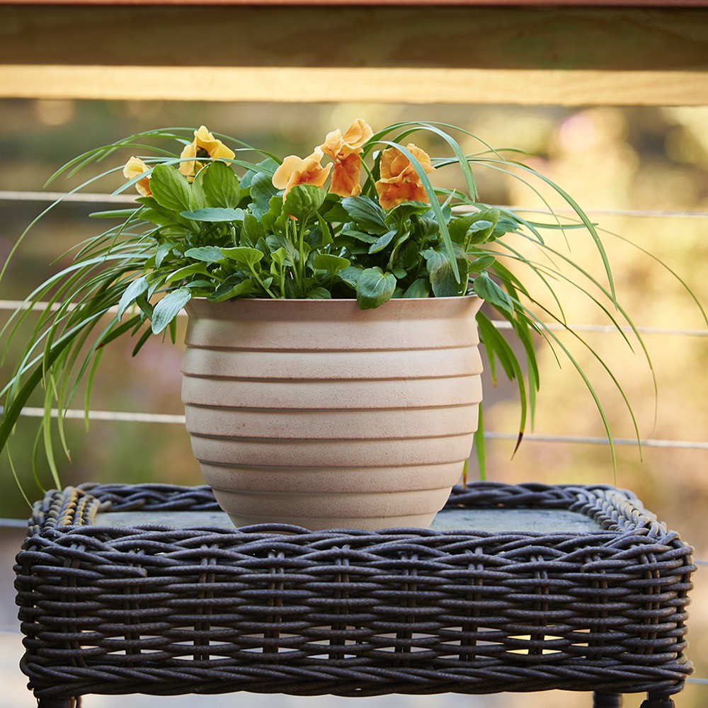 slide 3 of 5, allen + roth Round 9.5-in W x 9.5-in L Off-white Mixed/Composite Indoor/Outdoor Planter, 1 ct