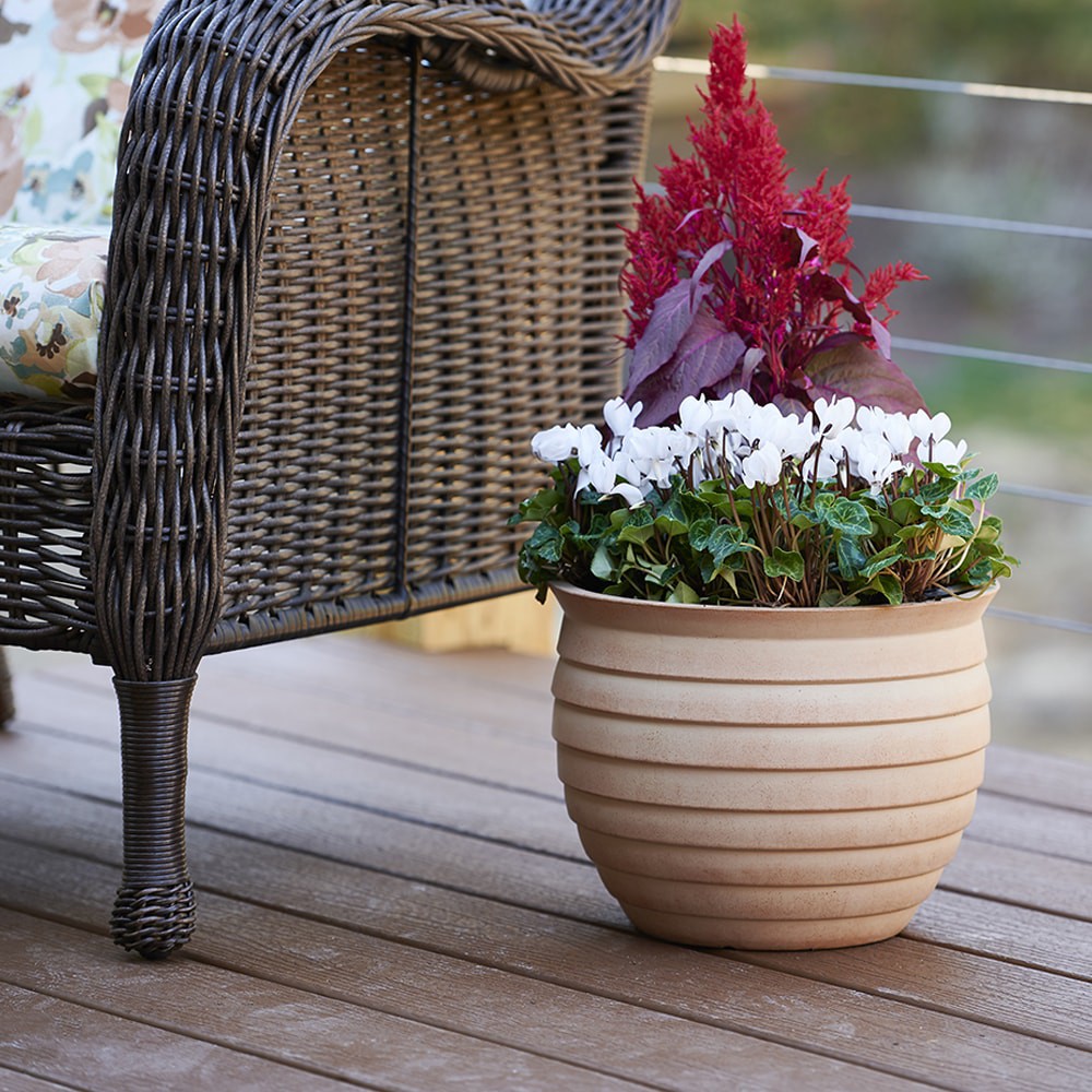 slide 3 of 5, allen + roth Round 12.0-in W x 12.0-in L Off-white Mixed/Composite Indoor/Outdoor Planter, 1 ct