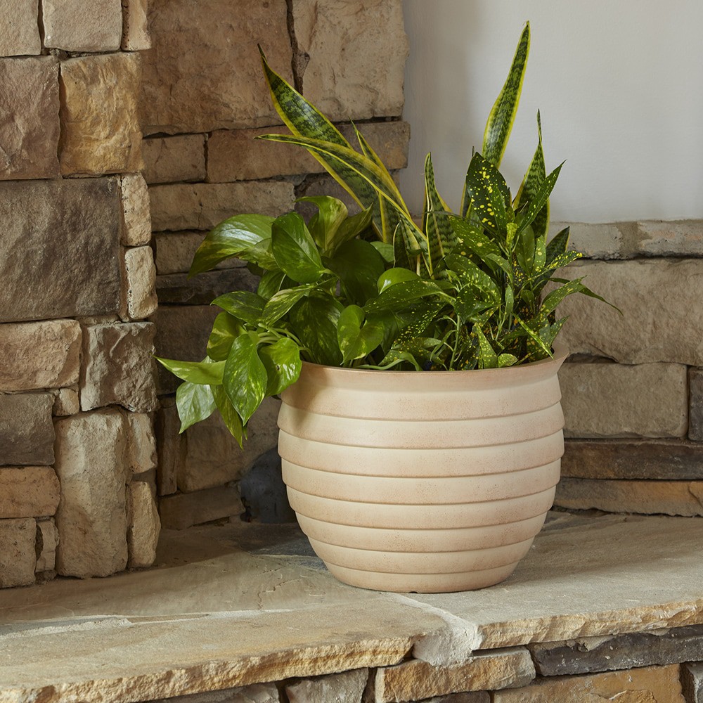 slide 4 of 5, allen + roth Round 12.0-in W x 12.0-in L Off-white Mixed/Composite Indoor/Outdoor Planter, 1 ct