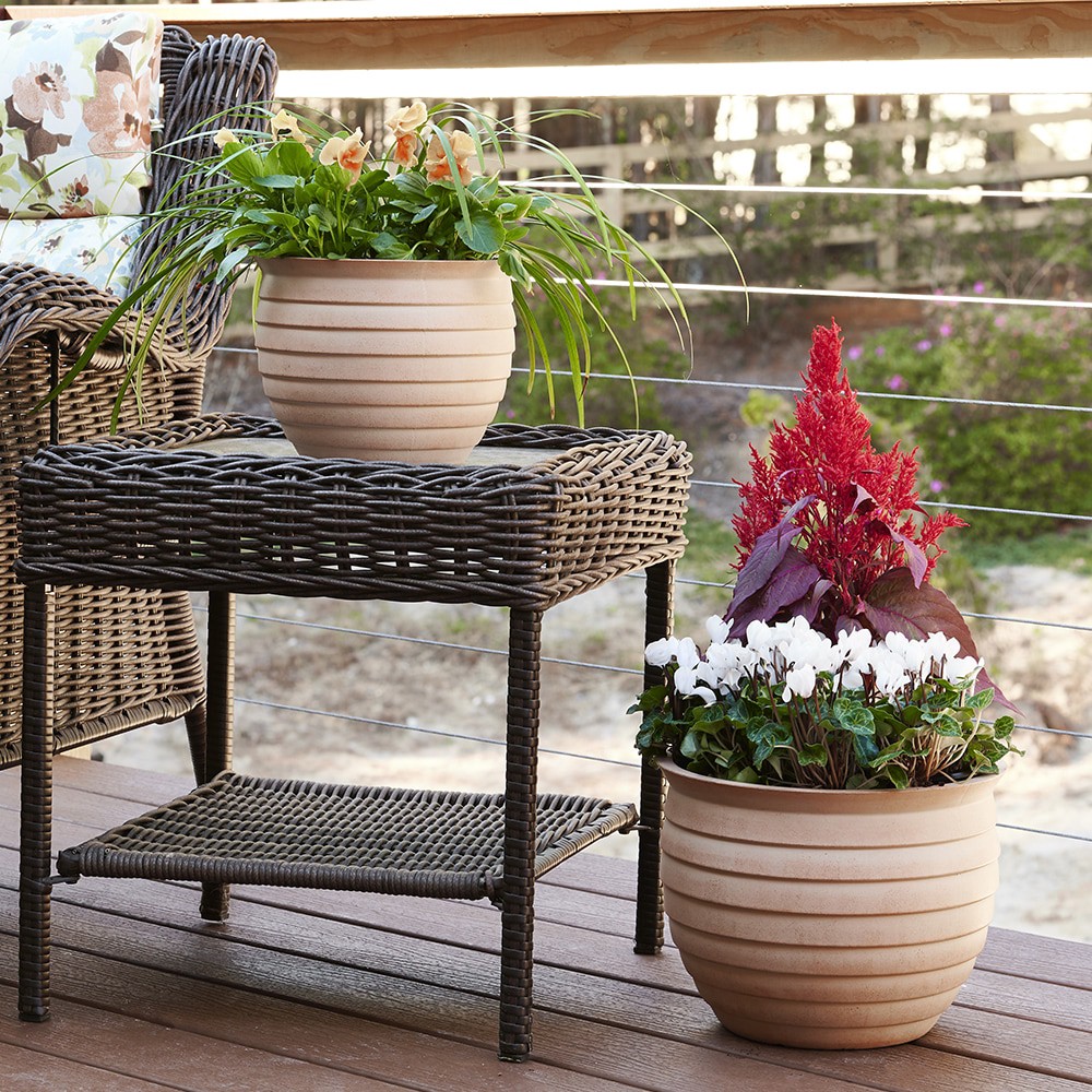 slide 5 of 5, allen + roth Round 12.0-in W x 12.0-in L Off-white Mixed/Composite Indoor/Outdoor Planter, 1 ct