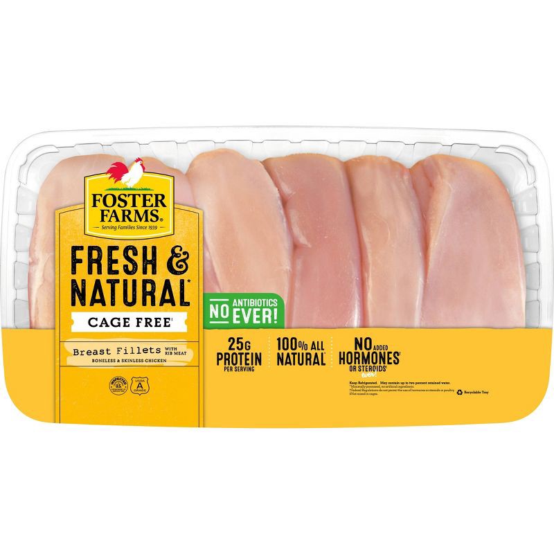 slide 1 of 3, Foster Farms Fresh & Natural USDA Chicken Breast Fillets - 2.1-4.6lbs - price per lb, per lb